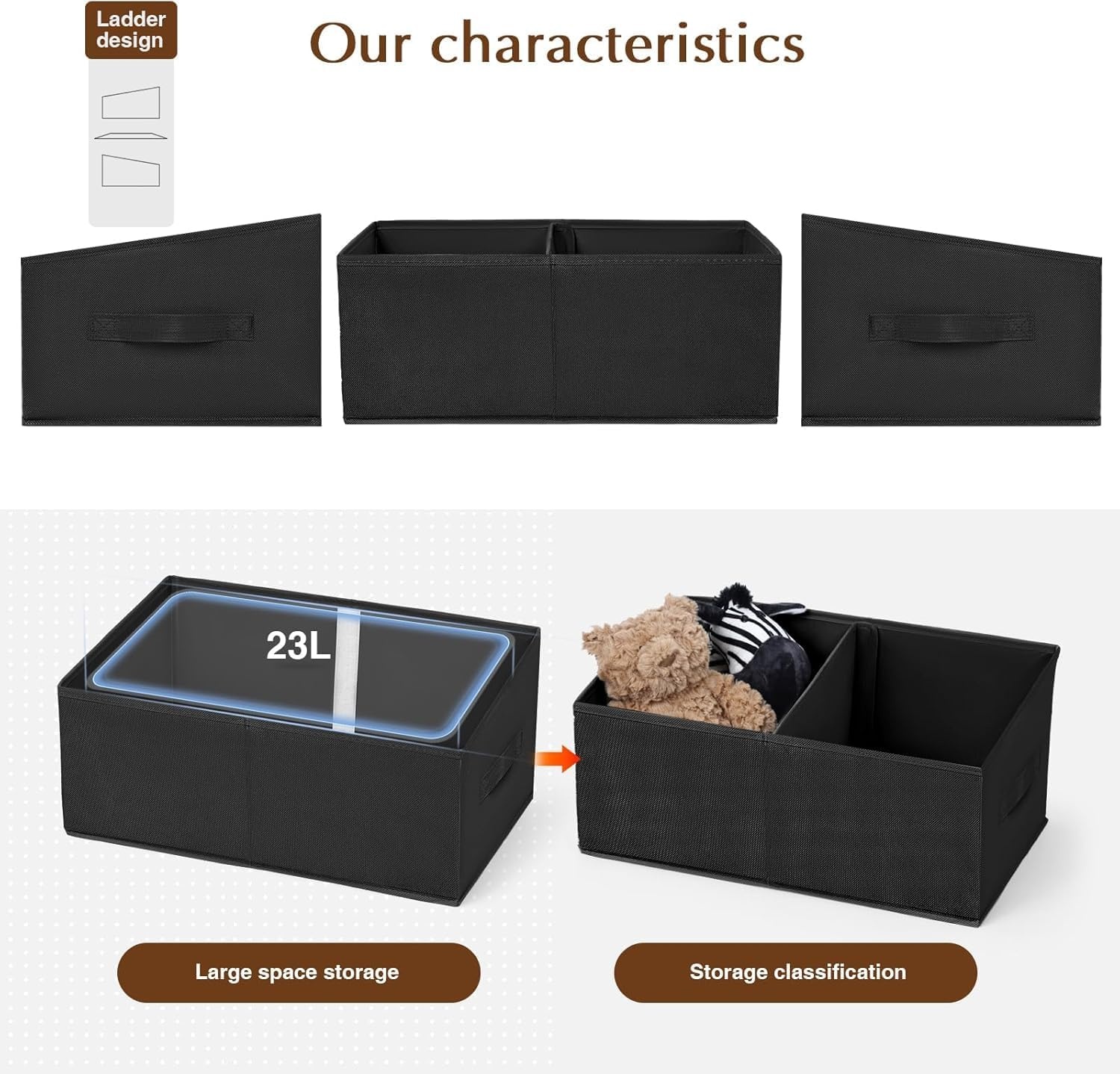 image:imageDIMJ Trapezoid Storage Bins for closet shelves Closet Organzier Bins with Handle Foldable Closet Storage Bins Basket Closet Organizers and Storage for Toys Books 6 Packs BlackBlack