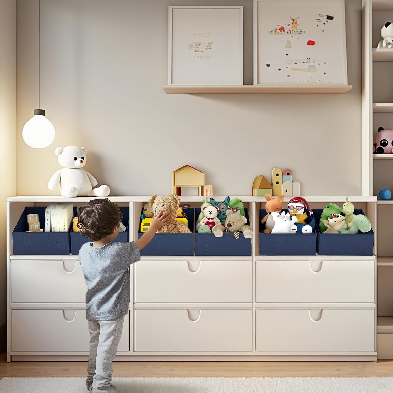 image:imageDIMJ Trapezoid Storage Bins for closet shelves Closet Organzier Bins with Handle Foldable Closet Storage Bins Basket Closet Organizers and Storage for Toys Books 6 Packs BlackNavy Blue