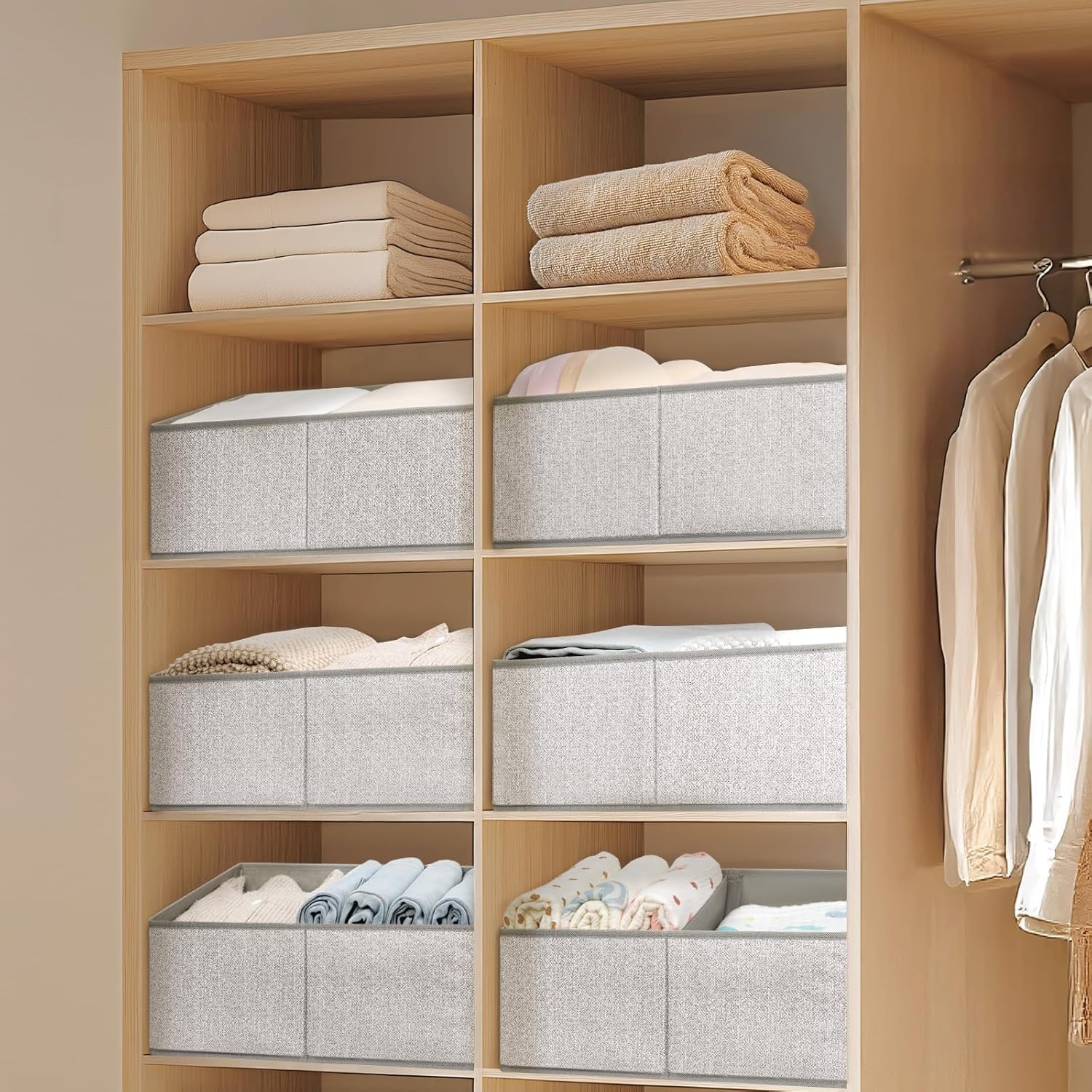 image:imageDIMJ Trapezoid Storage Bins for closet shelves Closet Organzier Bins with Handle Foldable Closet Storage Bins Basket Closet Organizers and Storage for Toys Books 6 Packs BlackSilver Gray