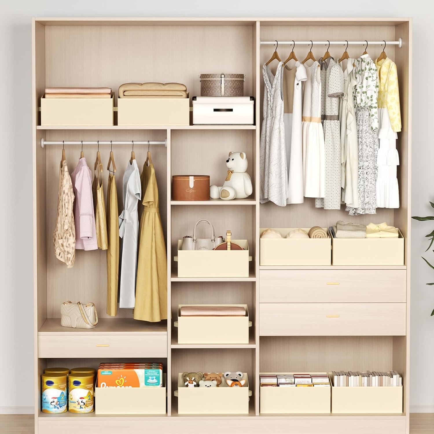 image:imageDIMJ Trapezoid Storage Bins for closet shelves Closet Organzier Bins with Handle Foldable Closet Storage Bins Basket Closet Organizers and Storage for Toys Books 6 Packs BlackBeige