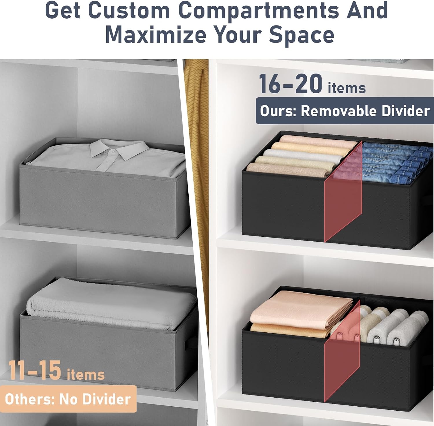 image:imageDIMJ Trapezoid Storage Bins for closet shelves Closet Organzier Bins with Handle Foldable Closet Storage Bins Basket Closet Organizers and Storage for Toys Books 6 Packs BlackBlack