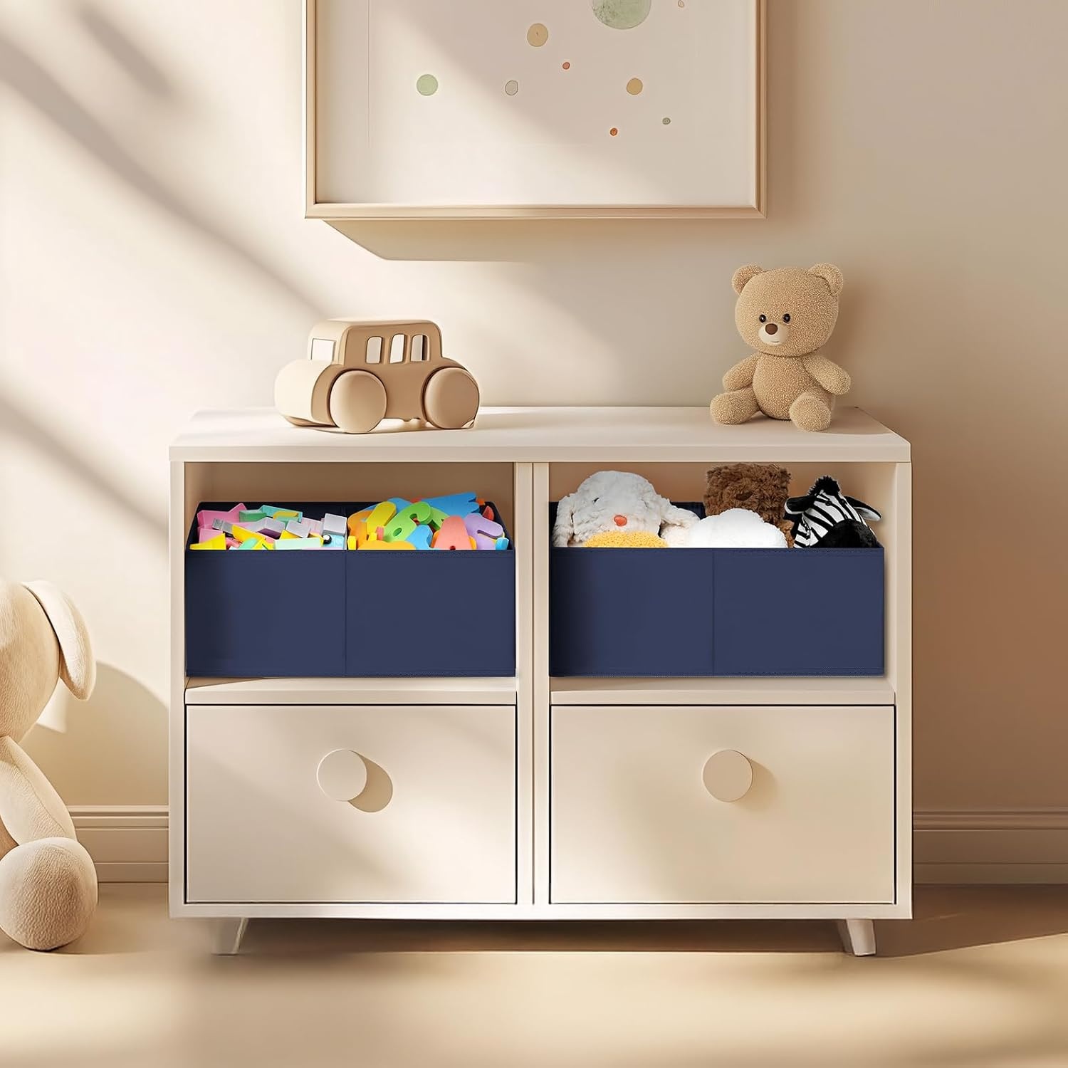 image:imageDIMJ Trapezoid Storage Bins for closet shelves Closet Organzier Bins with Handle Foldable Closet Storage Bins Basket Closet Organizers and Storage for Toys Books 6 Packs BlackNavy Blue