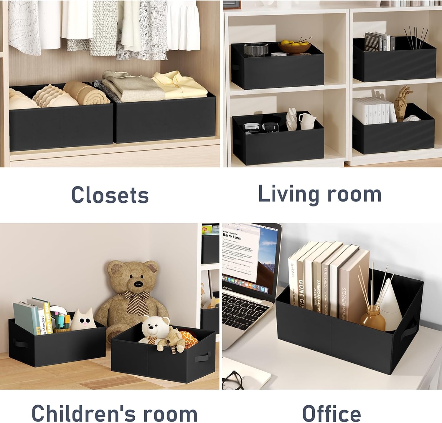 image:imageDIMJ Trapezoid Storage Bins for closet shelves Closet Organzier Bins with Handle Foldable Closet Storage Bins Basket Closet Organizers and Storage for Toys Books 6 Packs BlackBlack