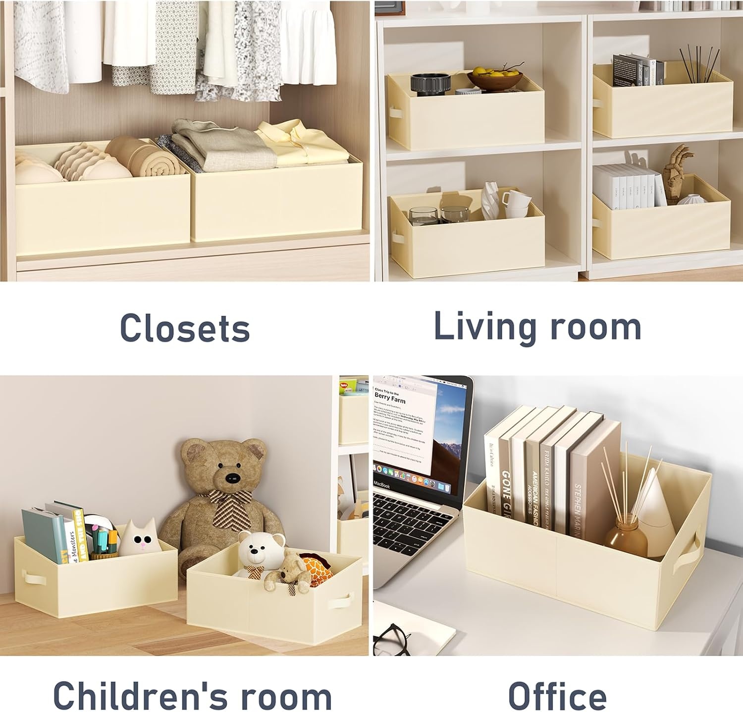 image:imageDIMJ Trapezoid Storage Bins for closet shelves Closet Organzier Bins with Handle Foldable Closet Storage Bins Basket Closet Organizers and Storage for Toys Books 6 Packs BlackBeige