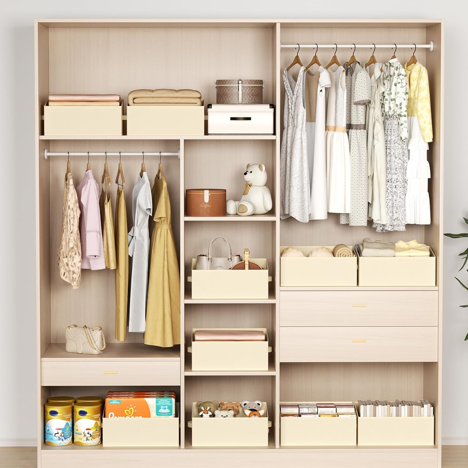 image:imageDIMJ Trapezoid Storage Bins for closet shelves Closet Organzier Bins with Handle Foldable Closet Storage Bins Basket Closet Organizers and Storage for Toys Books 6 Packs BlackBeige