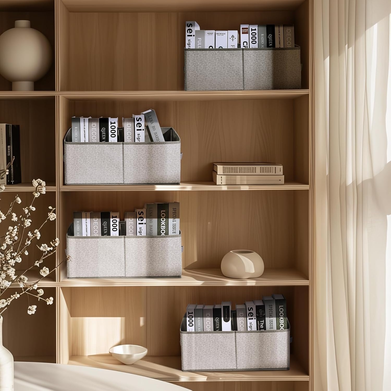 image:imageDIMJ Trapezoid Storage Bins for closet shelves Closet Organzier Bins with Handle Foldable Closet Storage Bins Basket Closet Organizers and Storage for Toys Books 6 Packs BlackSilver Gray