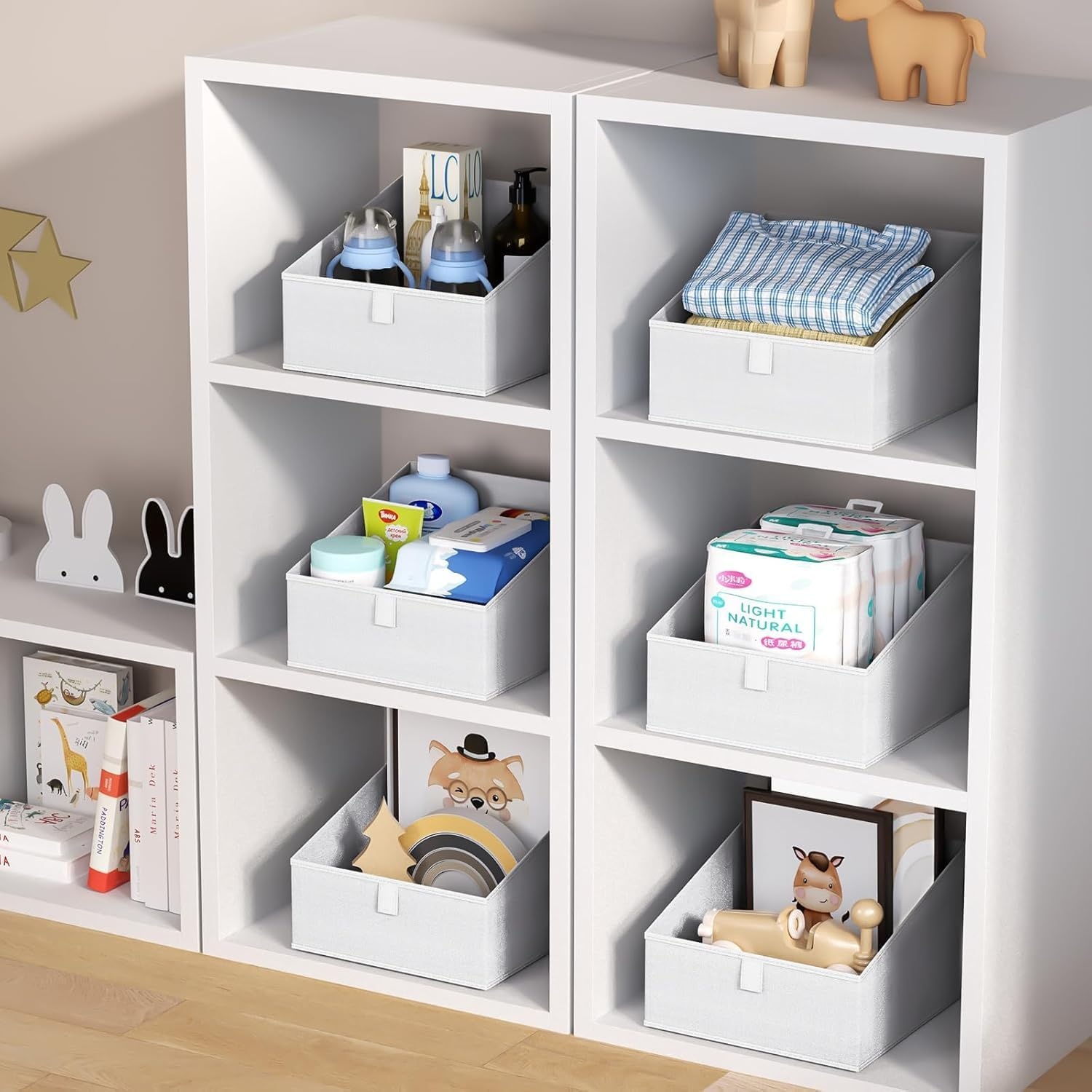 image:imageDIMJ Trapezoid Storage Bins for closet shelves Closet Organzier Bins with Handle Foldable Closet Storage Bins Basket Closet Organizers and Storage for Toys Books 6 Packs BlackWhite