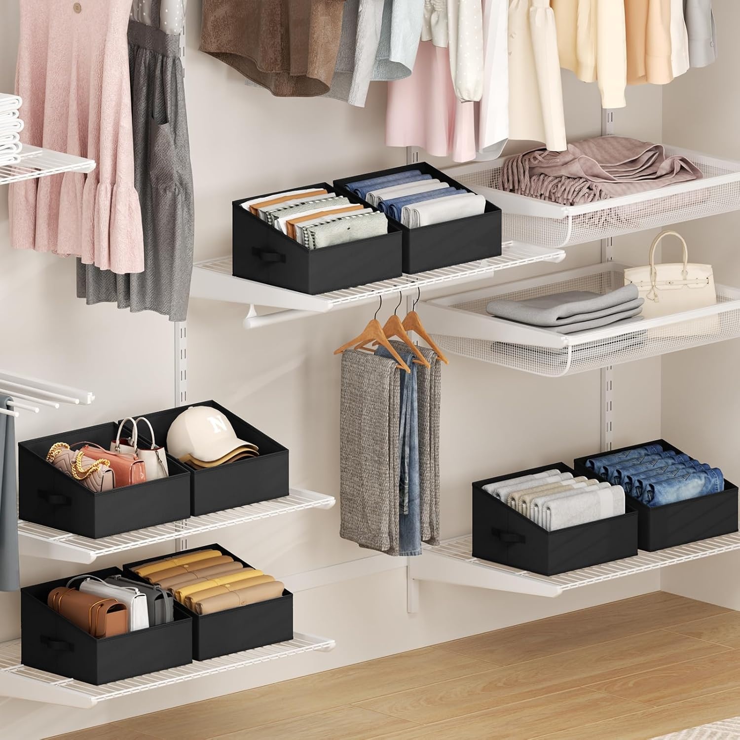 image:imageDIMJ Trapezoid Storage Bins for closet shelves Closet Organzier Bins with Handle Foldable Closet Storage Bins Basket Closet Organizers and Storage for Toys Books 6 Packs BlackBlack