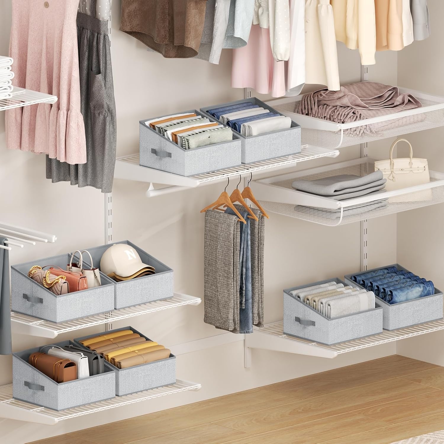 image:imageDIMJ Trapezoid Storage Bins for closet shelves Closet Organzier Bins with Handle Foldable Closet Storage Bins Basket Closet Organizers and Storage for Toys Books 6 Packs BlackBlended Gray