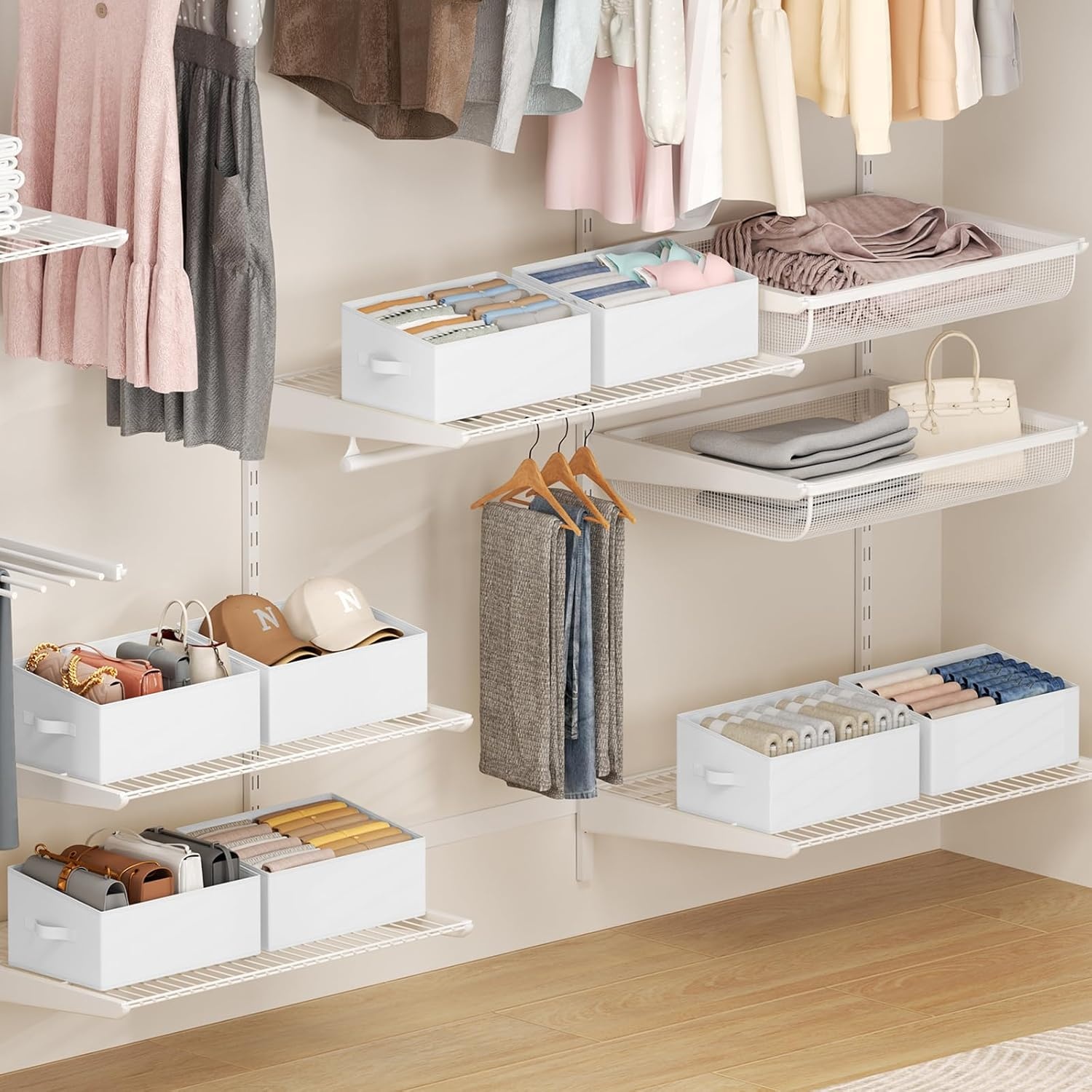 image:imageDIMJ Trapezoid Storage Bins for closet shelves Closet Organzier Bins with Handle Foldable Closet Storage Bins Basket Closet Organizers and Storage for Toys Books 6 Packs BlackWhite