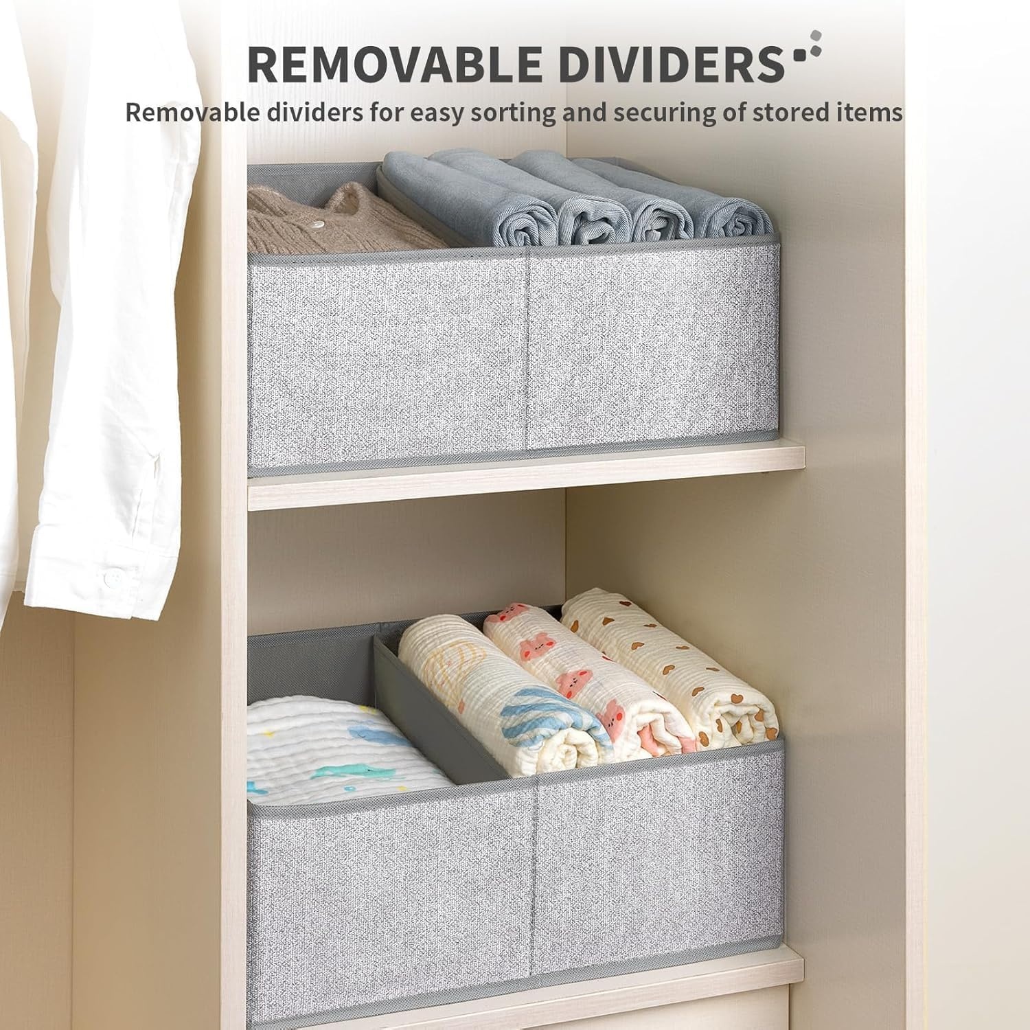 image:imageDIMJ Trapezoid Storage Bins for closet shelves Closet Organzier Bins with Handle Foldable Closet Storage Bins Basket Closet Organizers and Storage for Toys Books 6 Packs BlackSilver Gray