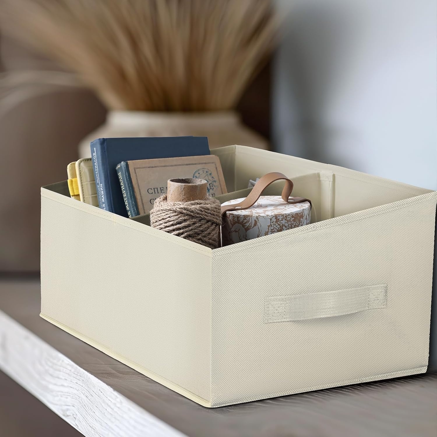 image:imageDIMJ Trapezoid Storage Bins for closet shelves Closet Organzier Bins with Handle Foldable Closet Storage Bins Basket Closet Organizers and Storage for Toys Books 6 Packs BlackBeige