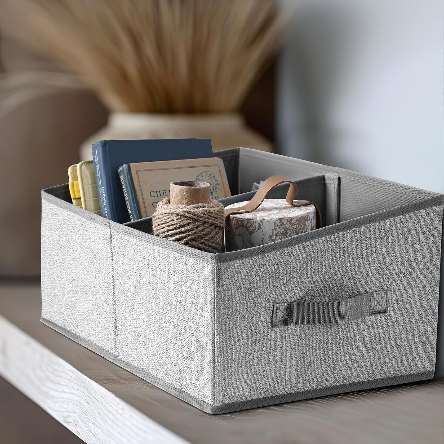 image:imageDIMJ Trapezoid Storage Bins for closet shelves Closet Organzier Bins with Handle Foldable Closet Storage Bins Basket Closet Organizers and Storage for Toys Books 6 Packs BlackSilver Gray