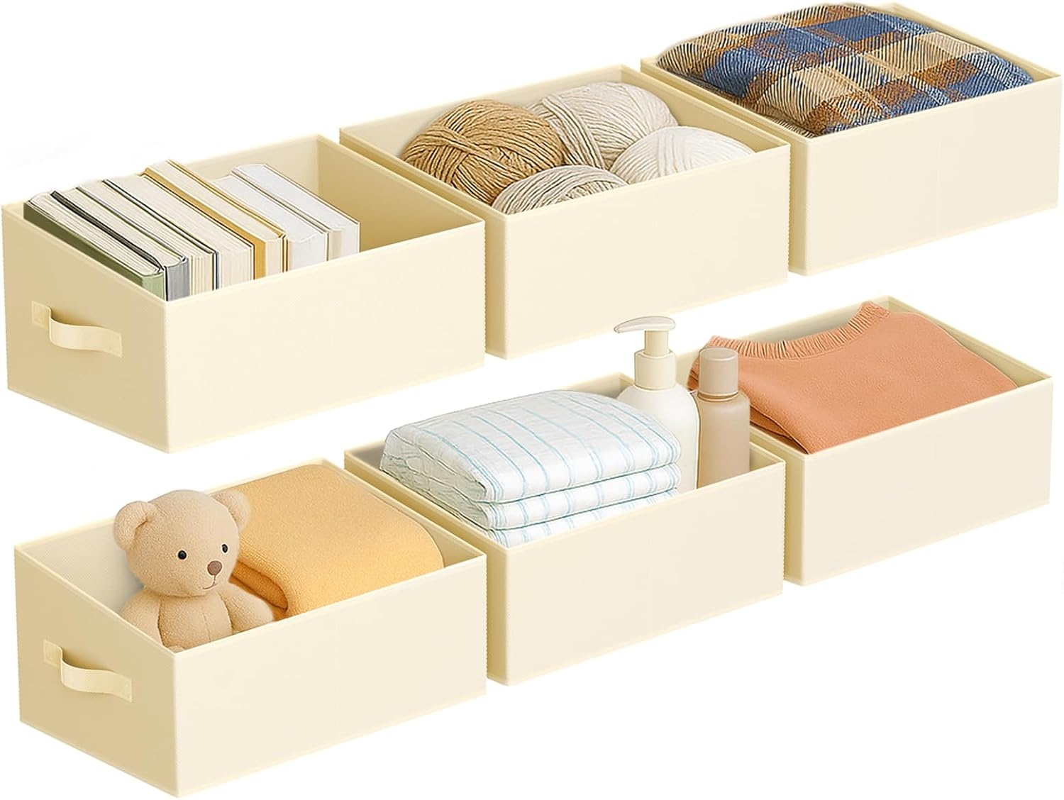 image:imageDIMJ Trapezoid Storage Bins for closet shelves Closet Organzier Bins with Handle Foldable Closet Storage Bins Basket Closet Organizers and Storage for Toys Books 6 Packs BlackBeige