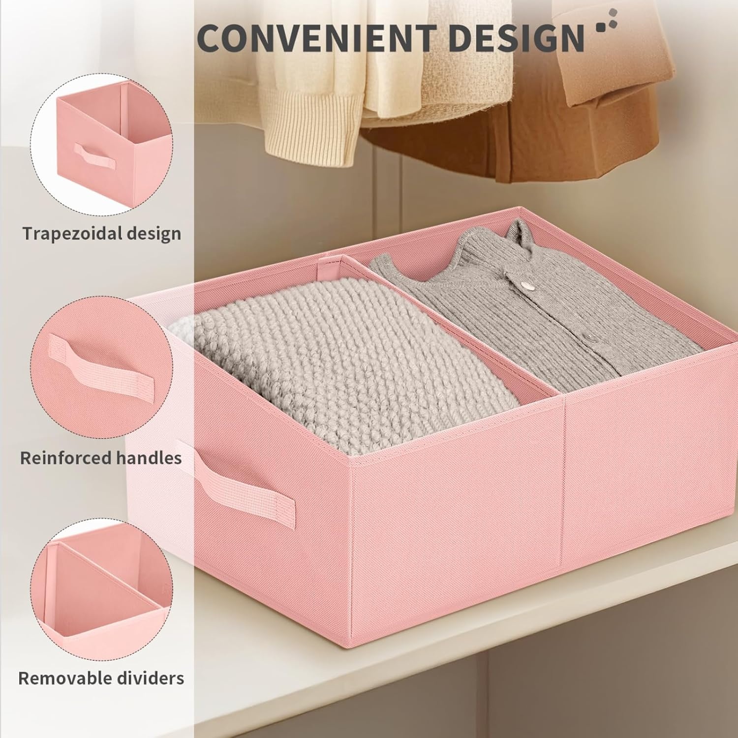 image:imageDIMJ Trapezoid Storage Bins for closet shelves Closet Organzier Bins with Handle Foldable Closet Storage Bins Basket Closet Organizers and Storage for Toys Books 6 Packs BlackPink