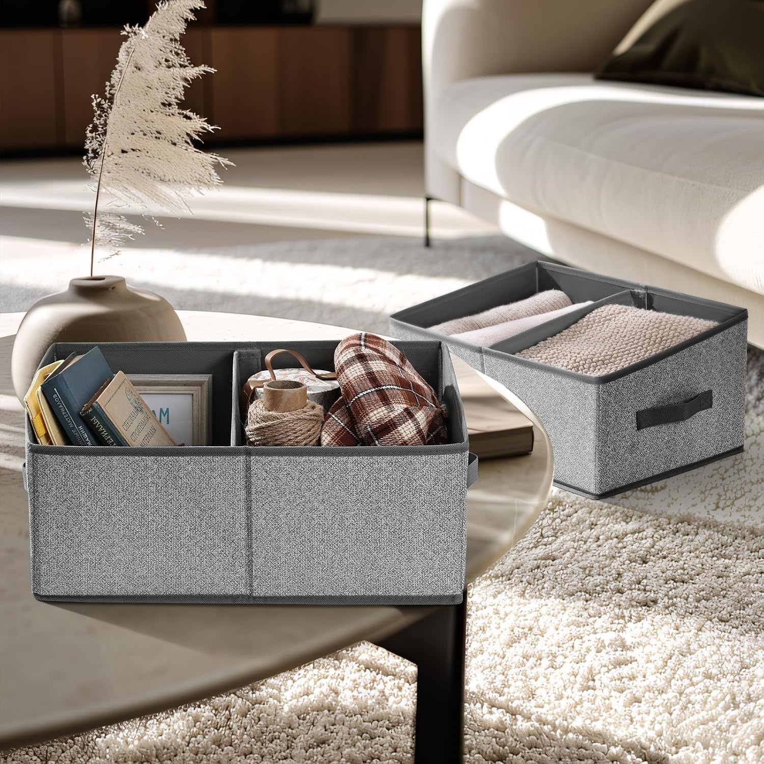 image:imageDIMJ Trapezoid Storage Bins for closet shelves Closet Organzier Bins with Handle Foldable Closet Storage Bins Basket Closet Organizers and Storage for Toys Books 6 Packs BlackSilver Gray