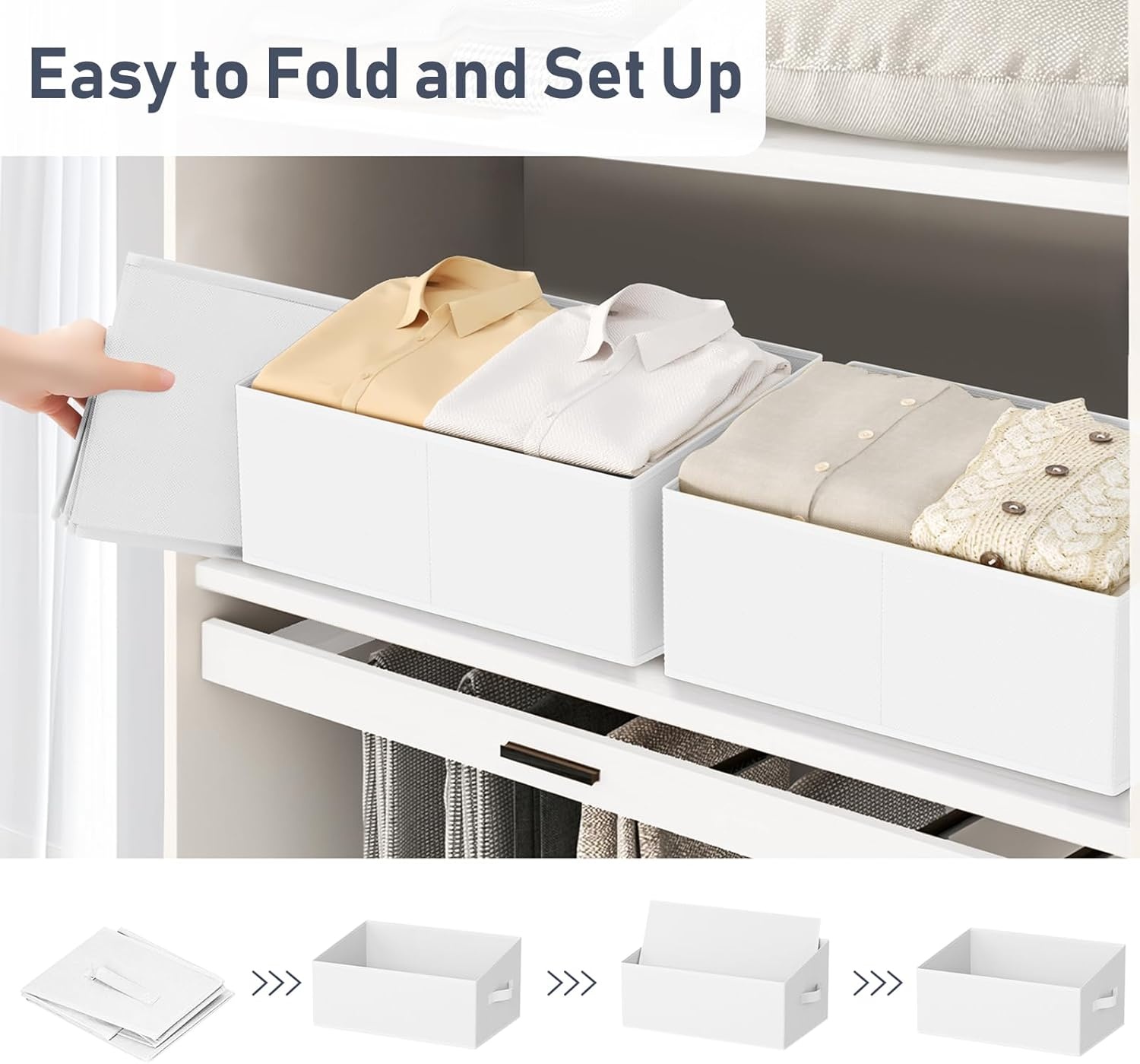 image:imageDIMJ Trapezoid Storage Bins for closet shelves Closet Organzier Bins with Handle Foldable Closet Storage Bins Basket Closet Organizers and Storage for Toys Books 6 Packs BlackWhite