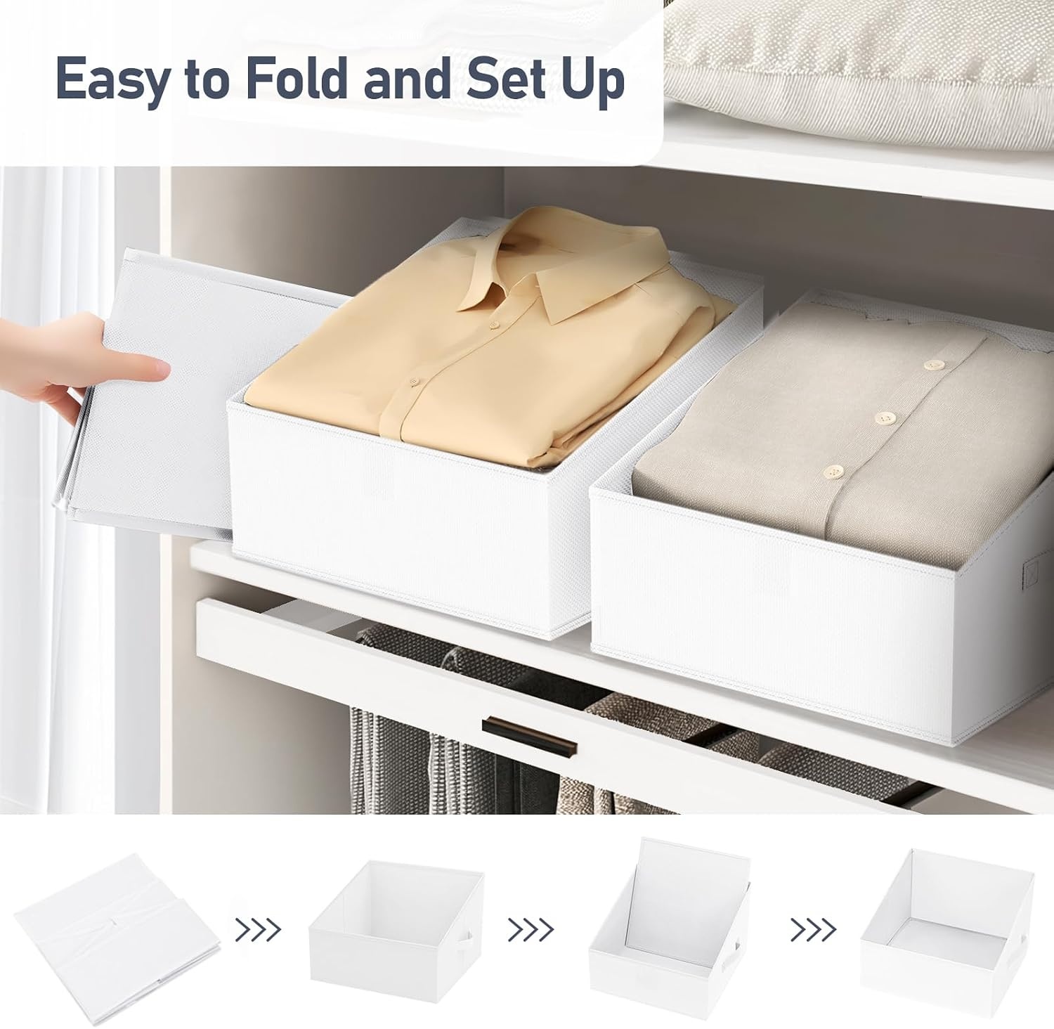 image:imageDIMJ Trapezoid Storage Bins for closet shelves Closet Organzier Bins with Handle Foldable Closet Storage Bins Basket Closet Organizers and Storage for Toys Books 6 Packs BlackWhite