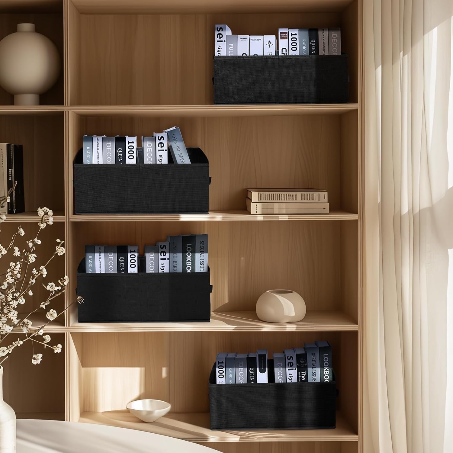 image:imageDIMJ Trapezoid Storage Bins for closet shelves Closet Organzier Bins with Handle Foldable Closet Storage Bins Basket Closet Organizers and Storage for Toys Books 6 Packs BlackBlack
