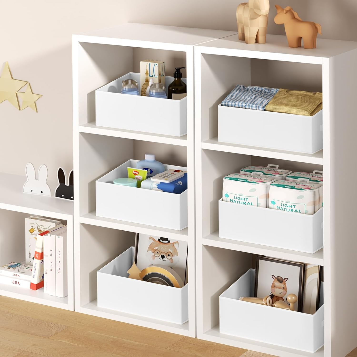image:imageDIMJ Trapezoid Storage Bins for closet shelves Closet Organzier Bins with Handle Foldable Closet Storage Bins Basket Closet Organizers and Storage for Toys Books 6 Packs BlackWhite