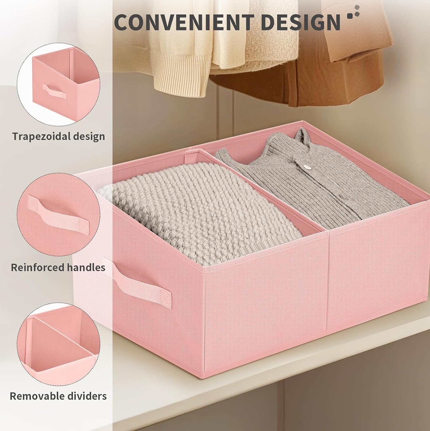 image:imageDIMJ Trapezoid Storage Bins for closet shelves Closet Organzier Bins with Handle Foldable Closet Storage Bins Basket Closet Organizers and Storage for Toys Books 6 Packs BlackPink