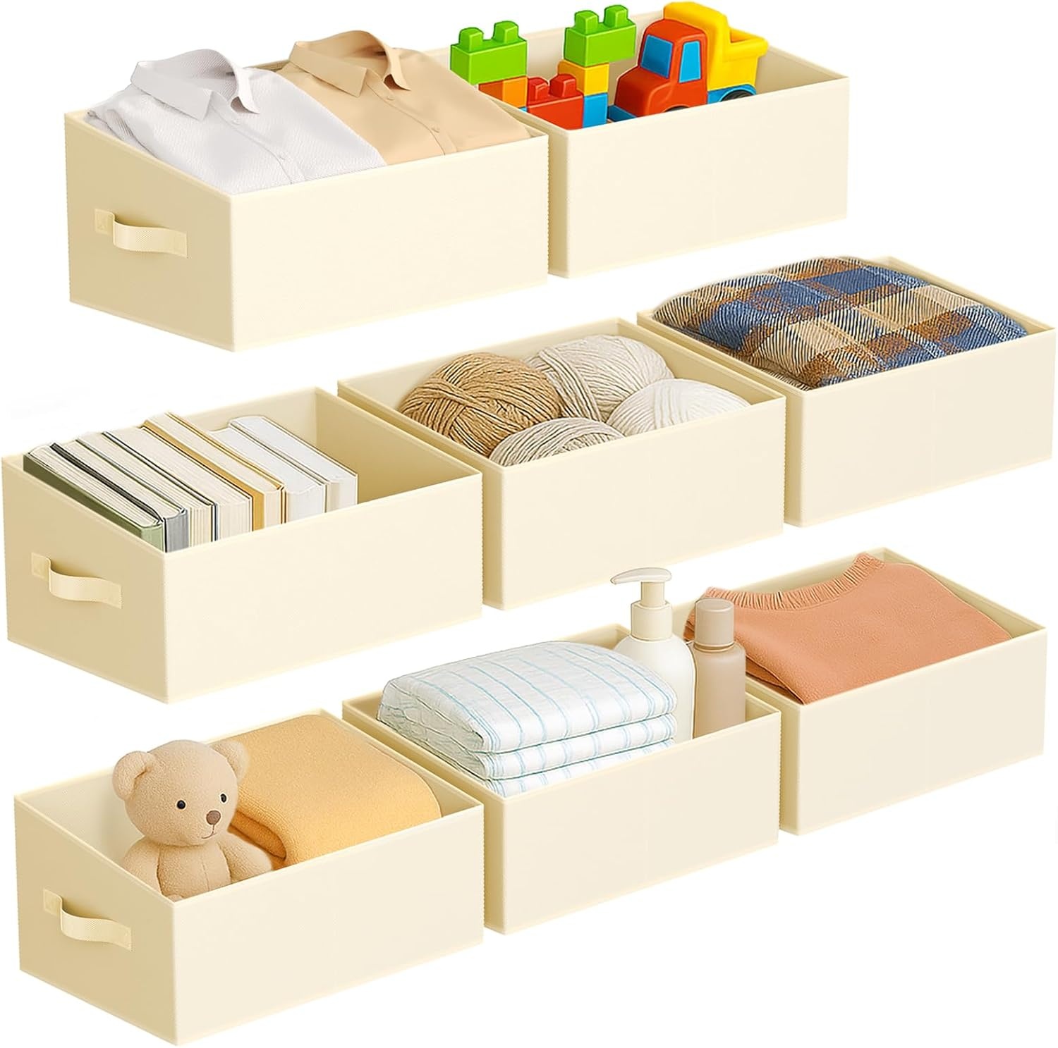 image:imageDIMJ Trapezoid Storage Bins for closet shelves Closet Organzier Bins with Handle Foldable Closet Storage Bins Basket Closet Organizers and Storage for Toys Books 6 Packs BlackBeige
