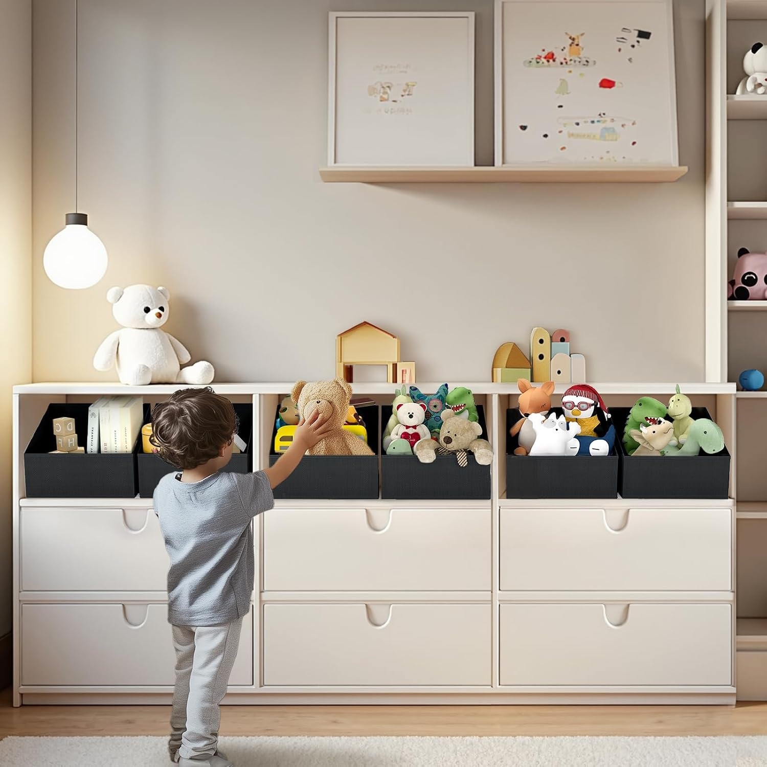 image:imageDIMJ Trapezoid Storage Bins for closet shelves Closet Organzier Bins with Handle Foldable Closet Storage Bins Basket Closet Organizers and Storage for Toys Books 6 Packs BlackBlack