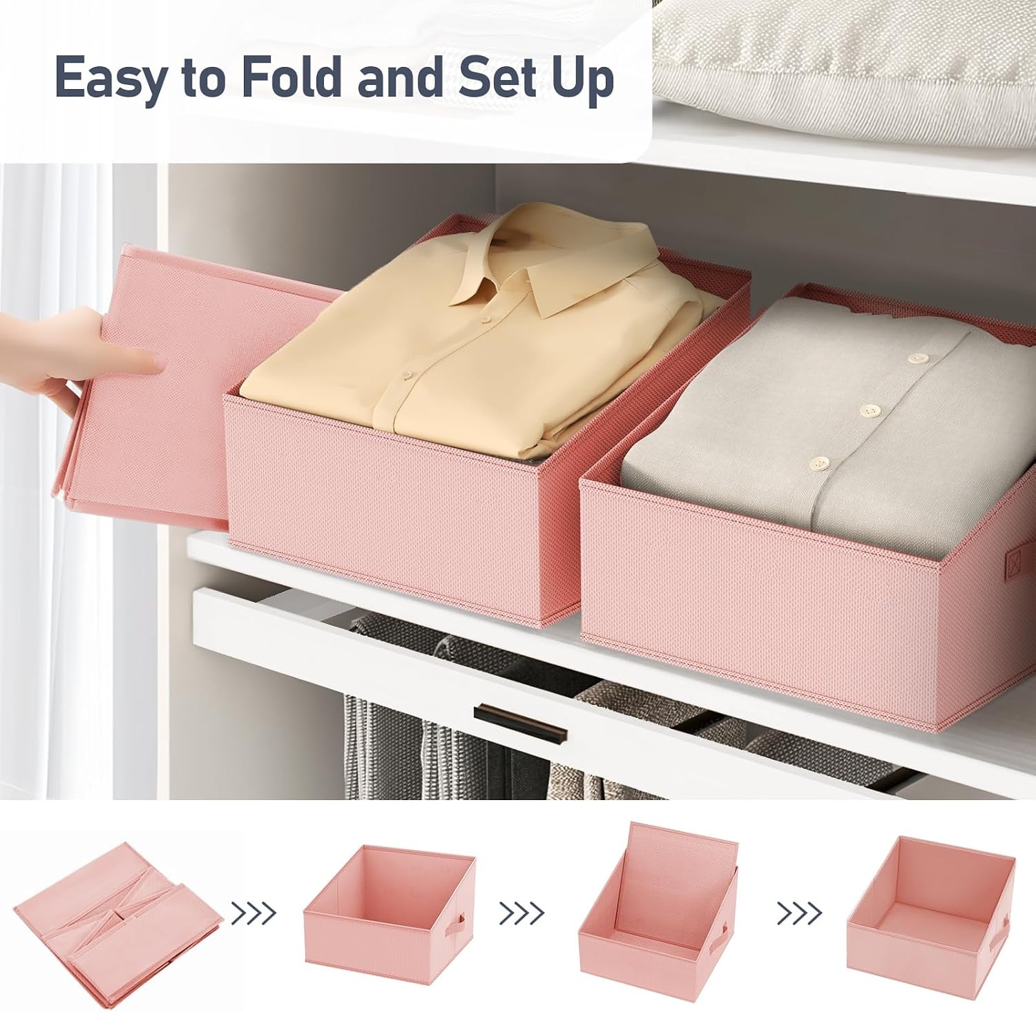 image:imageDIMJ Trapezoid Storage Bins for closet shelves Closet Organzier Bins with Handle Foldable Closet Storage Bins Basket Closet Organizers and Storage for Toys Books 6 Packs BlackPink