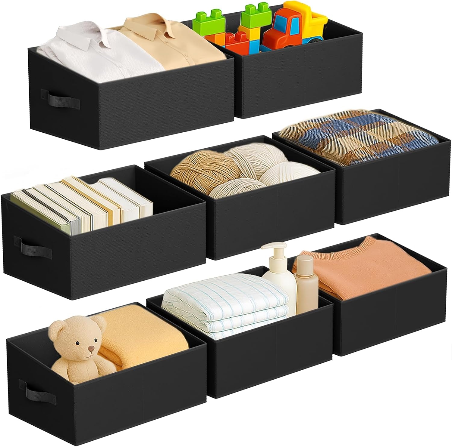 image:imageDIMJ Trapezoid Storage Bins for closet shelves Closet Organzier Bins with Handle Foldable Closet Storage Bins Basket Closet Organizers and Storage for Toys Books 6 Packs BlackBlack