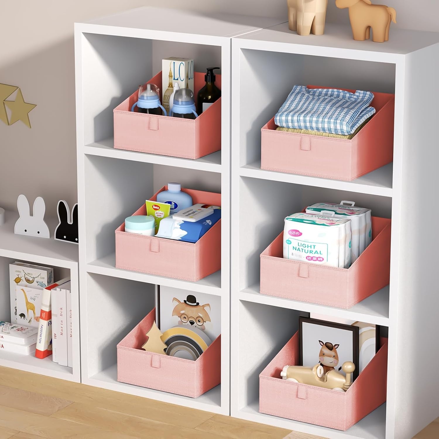 image:imageDIMJ Trapezoid Storage Bins for closet shelves Closet Organzier Bins with Handle Foldable Closet Storage Bins Basket Closet Organizers and Storage for Toys Books 6 Packs BlackPink
