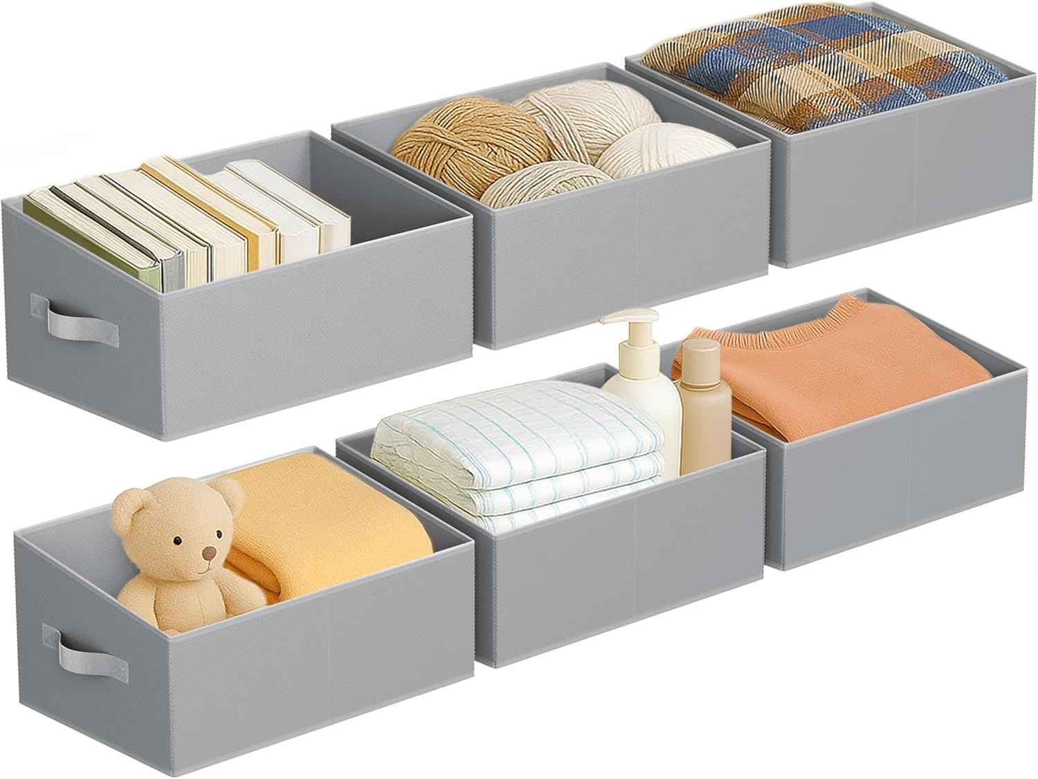 image:imageDIMJ Trapezoid Storage Bins for closet shelves Closet Organzier Bins with Handle Foldable Closet Storage Bins Basket Closet Organizers and Storage for Toys Books 6 Packs BlackGray