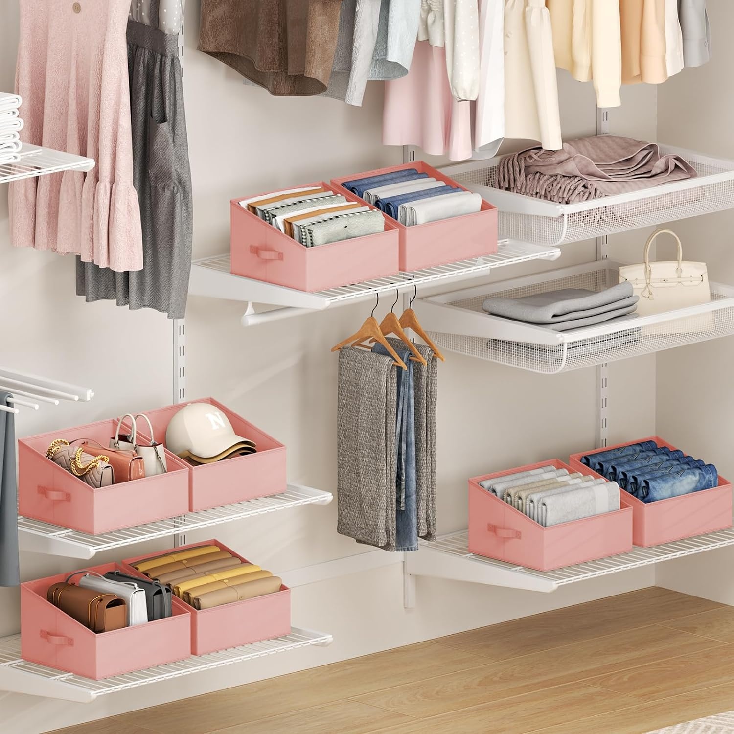 image:imageDIMJ Trapezoid Storage Bins for closet shelves Closet Organzier Bins with Handle Foldable Closet Storage Bins Basket Closet Organizers and Storage for Toys Books 6 Packs BlackPink
