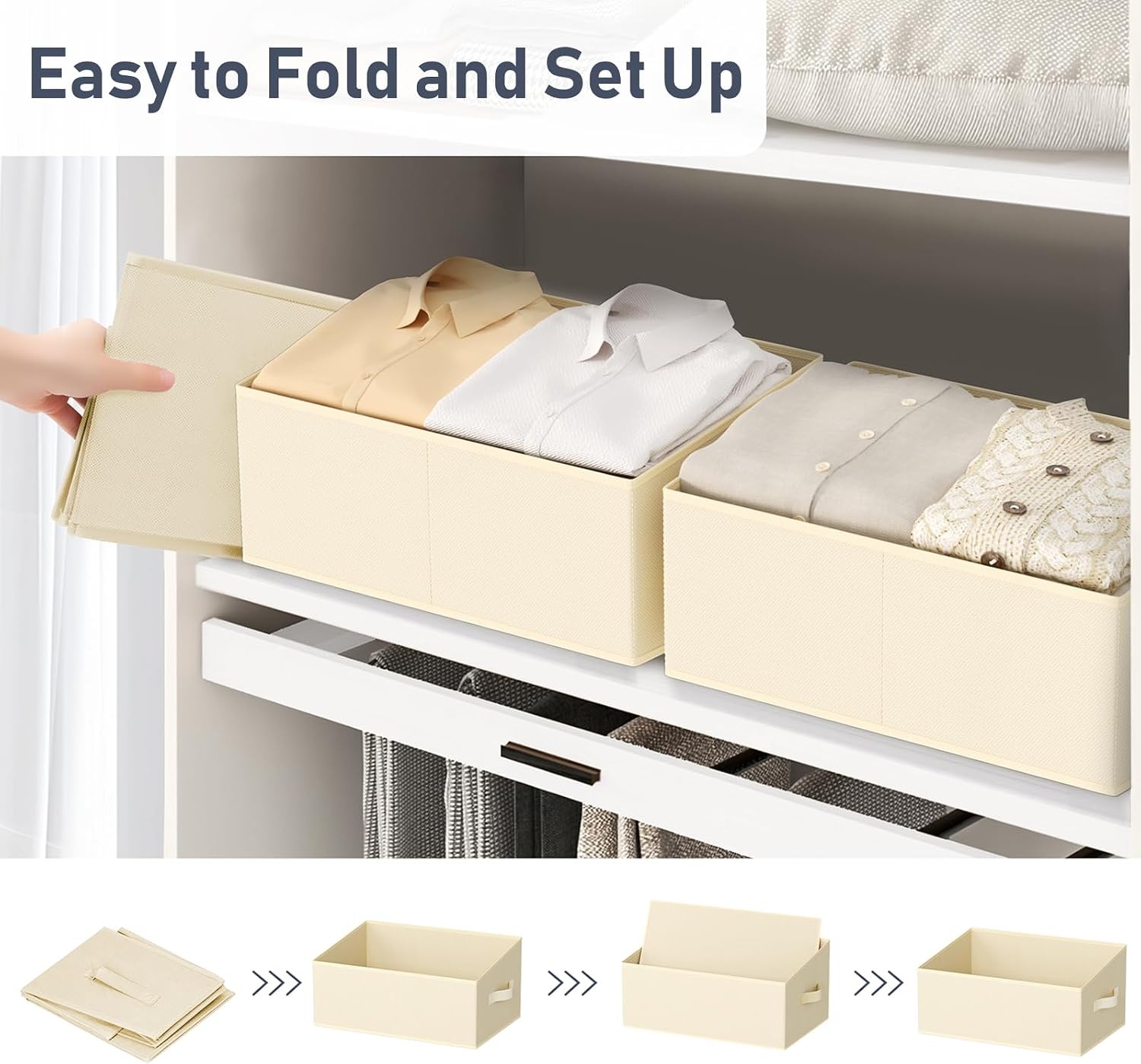 image:imageDIMJ Trapezoid Storage Bins for closet shelves Closet Organzier Bins with Handle Foldable Closet Storage Bins Basket Closet Organizers and Storage for Toys Books 6 Packs BlackBeige