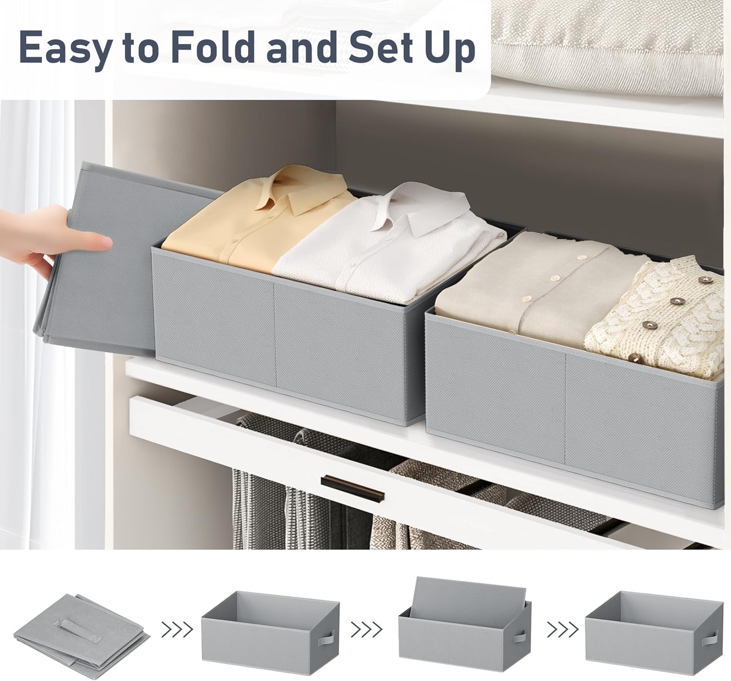 image:imageDIMJ Trapezoid Storage Bins for closet shelves Closet Organzier Bins with Handle Foldable Closet Storage Bins Basket Closet Organizers and Storage for Toys Books 6 Packs BlackGray