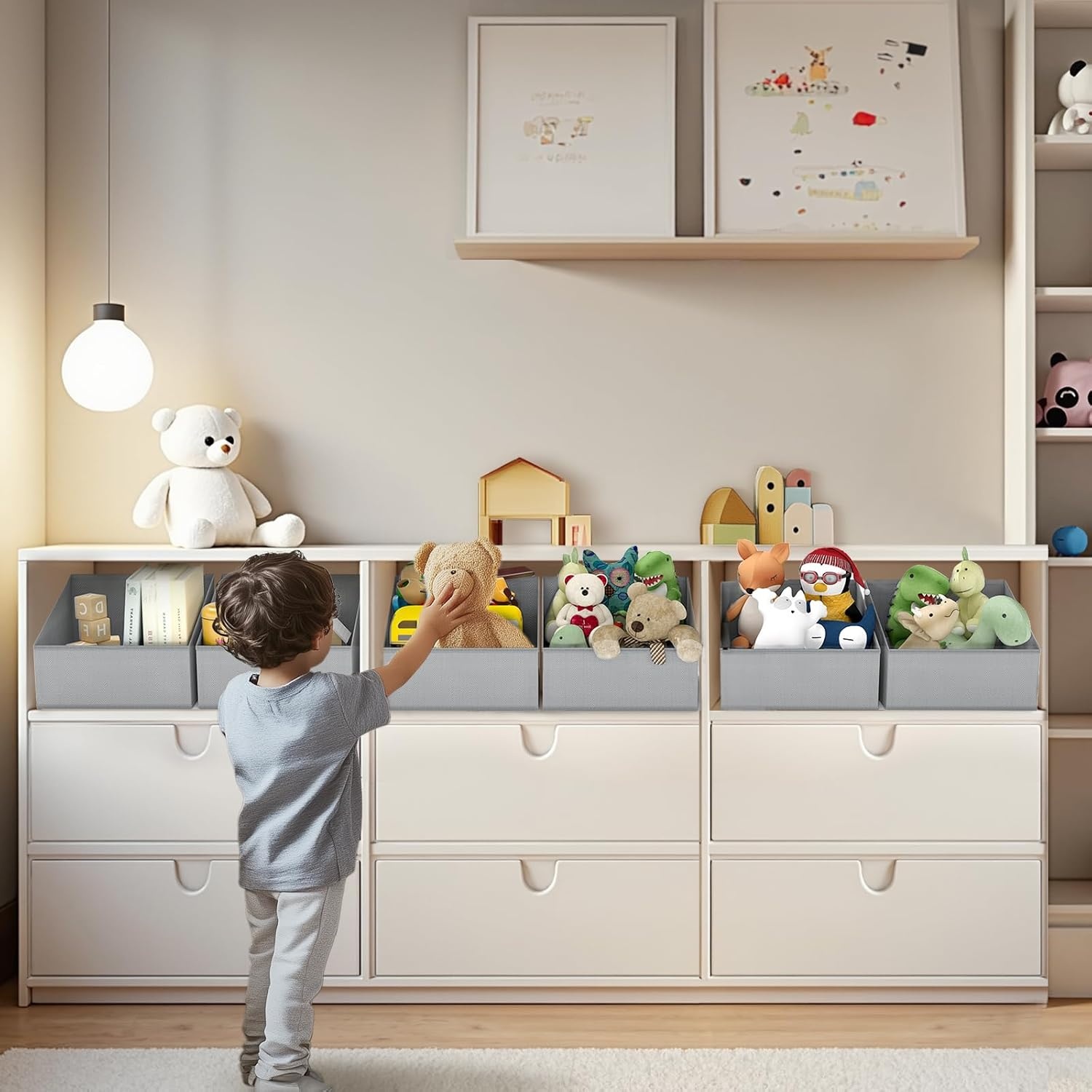 image:imageDIMJ Trapezoid Storage Bins for closet shelves Closet Organzier Bins with Handle Foldable Closet Storage Bins Basket Closet Organizers and Storage for Toys Books 6 Packs BlackGray