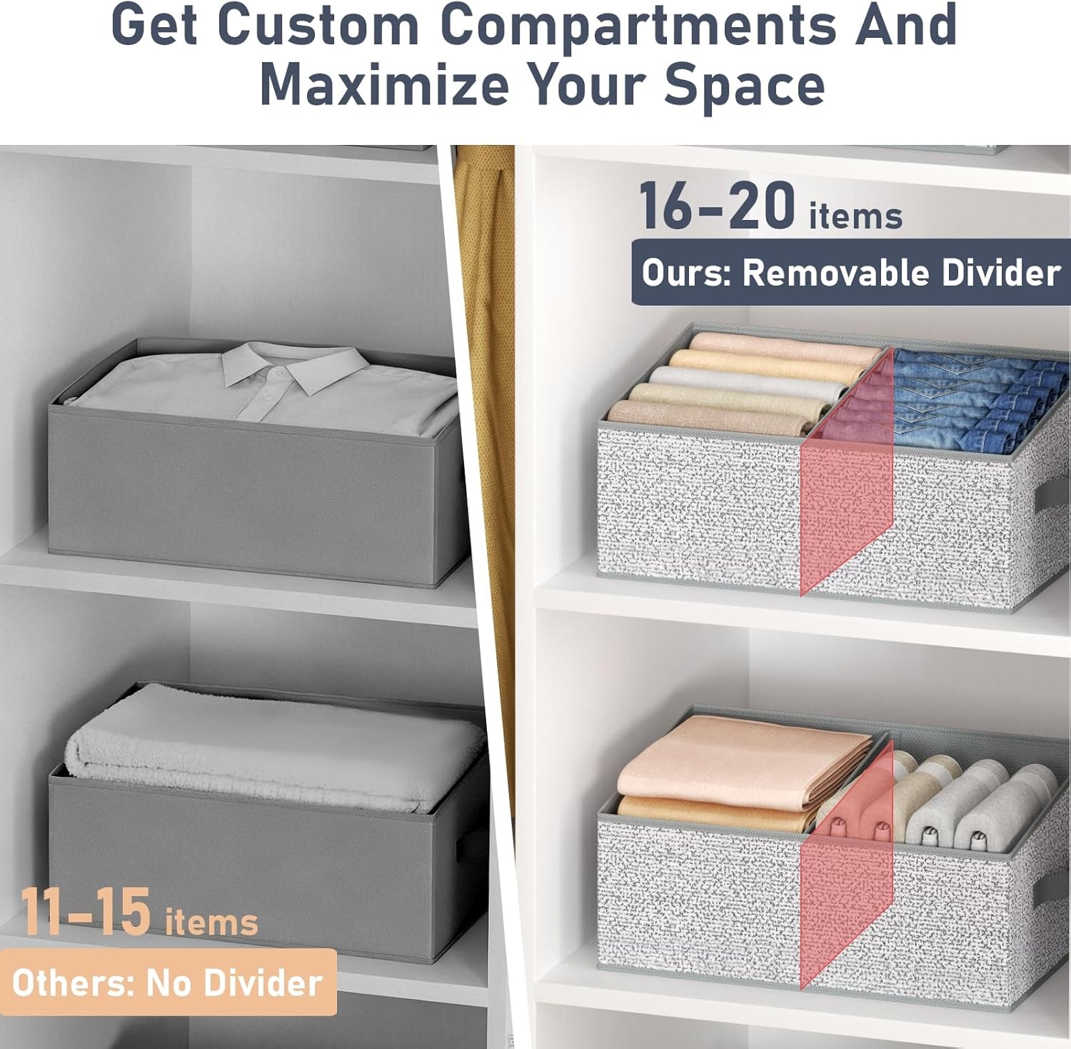 image:imageDIMJ Trapezoid Storage Bins for closet shelves Closet Organzier Bins with Handle Foldable Closet Storage Bins Basket Closet Organizers and Storage for Toys Books 6 Packs BlackSilver Gray