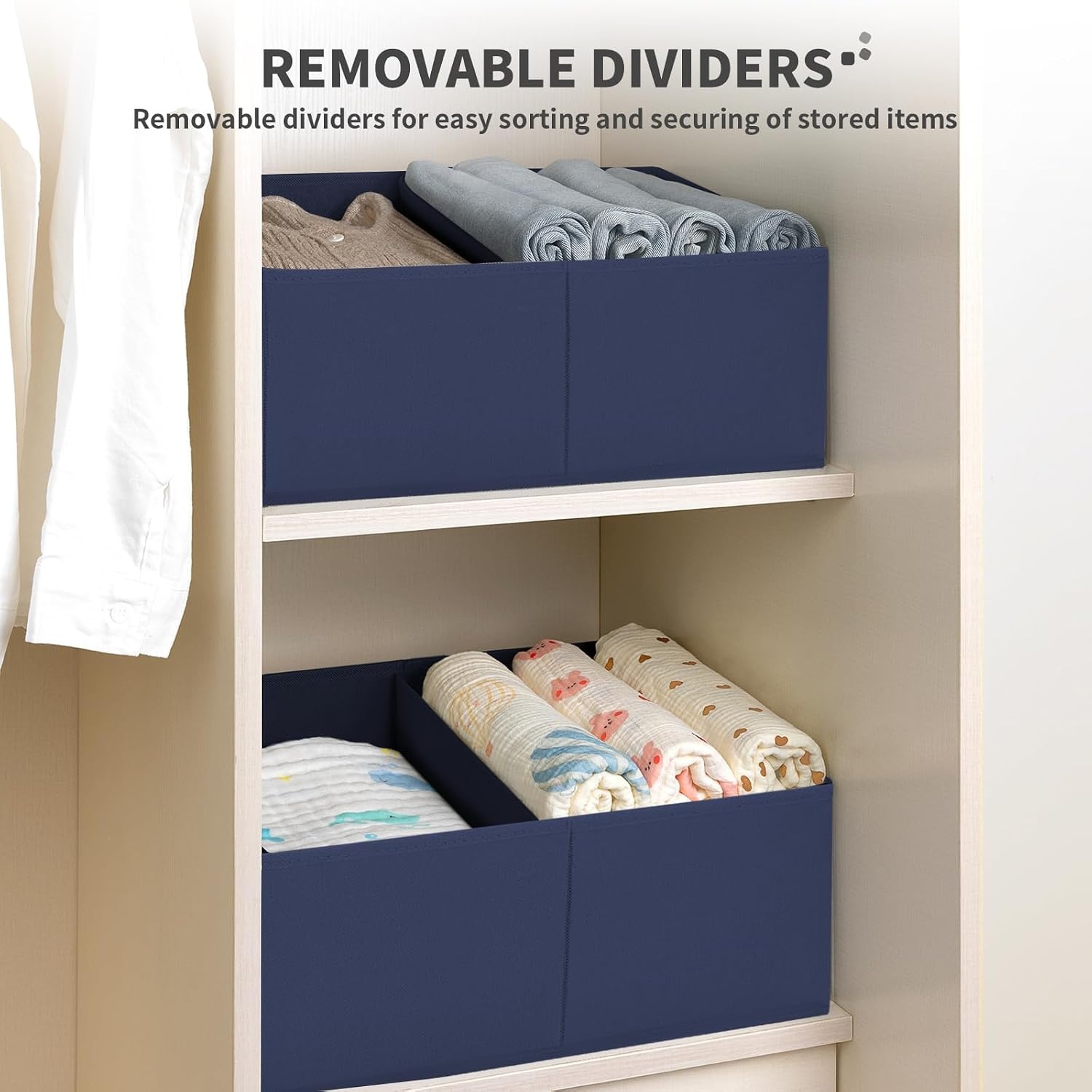 image:imageDIMJ Trapezoid Storage Bins for closet shelves Closet Organzier Bins with Handle Foldable Closet Storage Bins Basket Closet Organizers and Storage for Toys Books 6 Packs BlackNavy Blue