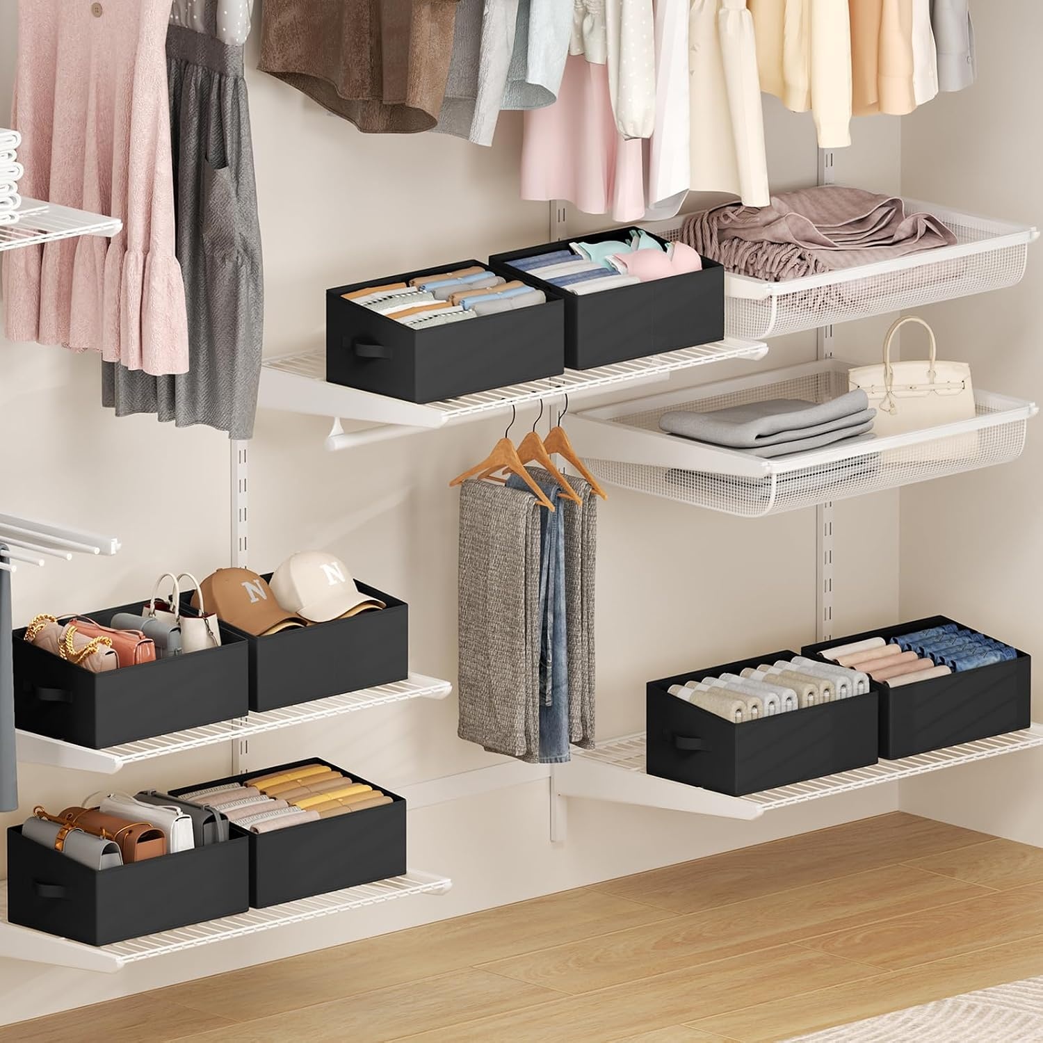 image:imageDIMJ Trapezoid Storage Bins for closet shelves Closet Organzier Bins with Handle Foldable Closet Storage Bins Basket Closet Organizers and Storage for Toys Books 6 Packs BlackBlack