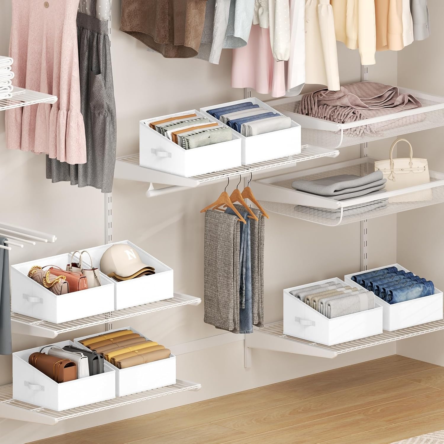 image:imageDIMJ Trapezoid Storage Bins for closet shelves Closet Organzier Bins with Handle Foldable Closet Storage Bins Basket Closet Organizers and Storage for Toys Books 6 Packs BlackWhite