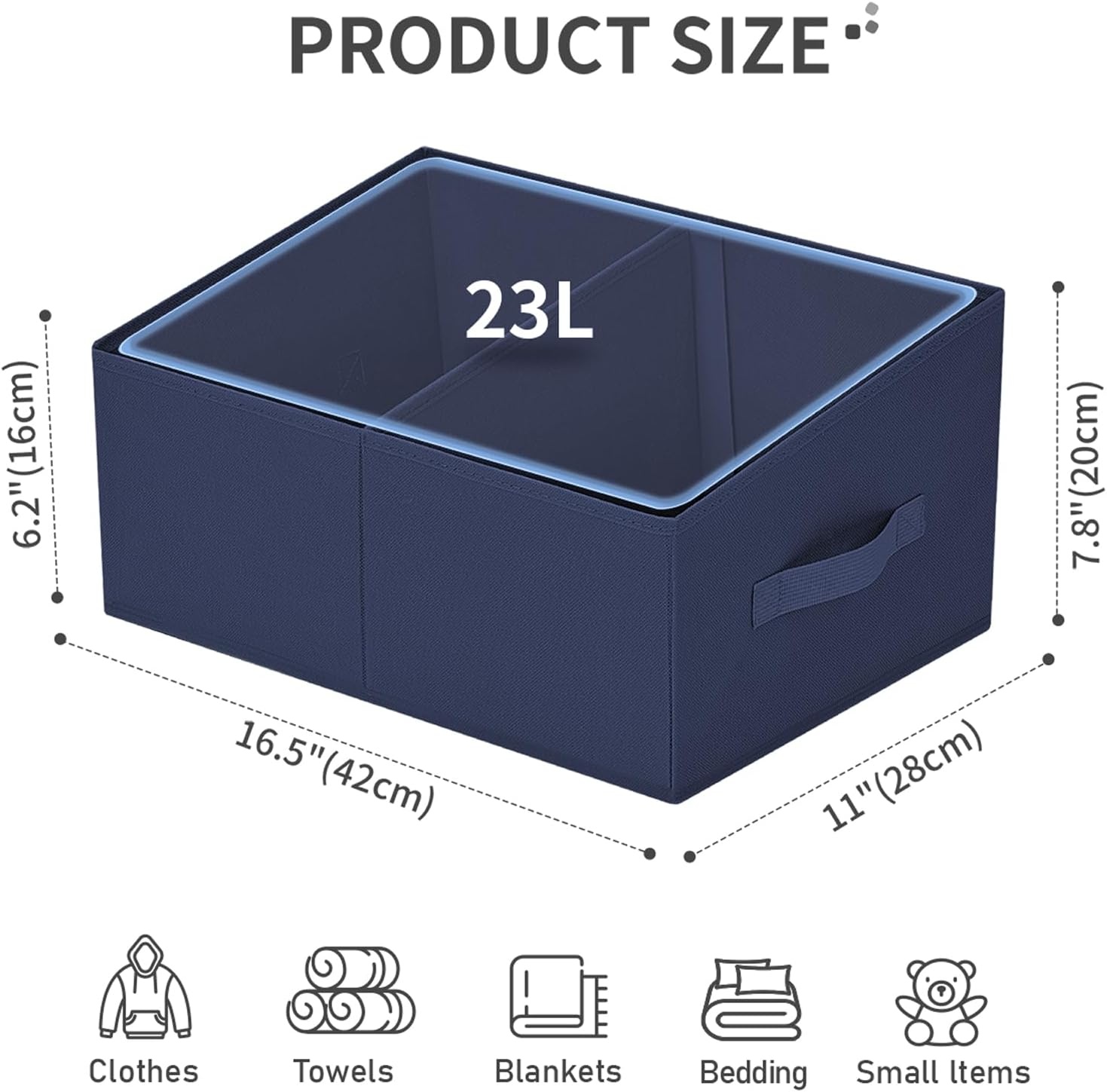 image:imageDIMJ Trapezoid Storage Bins for closet shelves Closet Organzier Bins with Handle Foldable Closet Storage Bins Basket Closet Organizers and Storage for Toys Books 6 Packs BlackNavy Blue