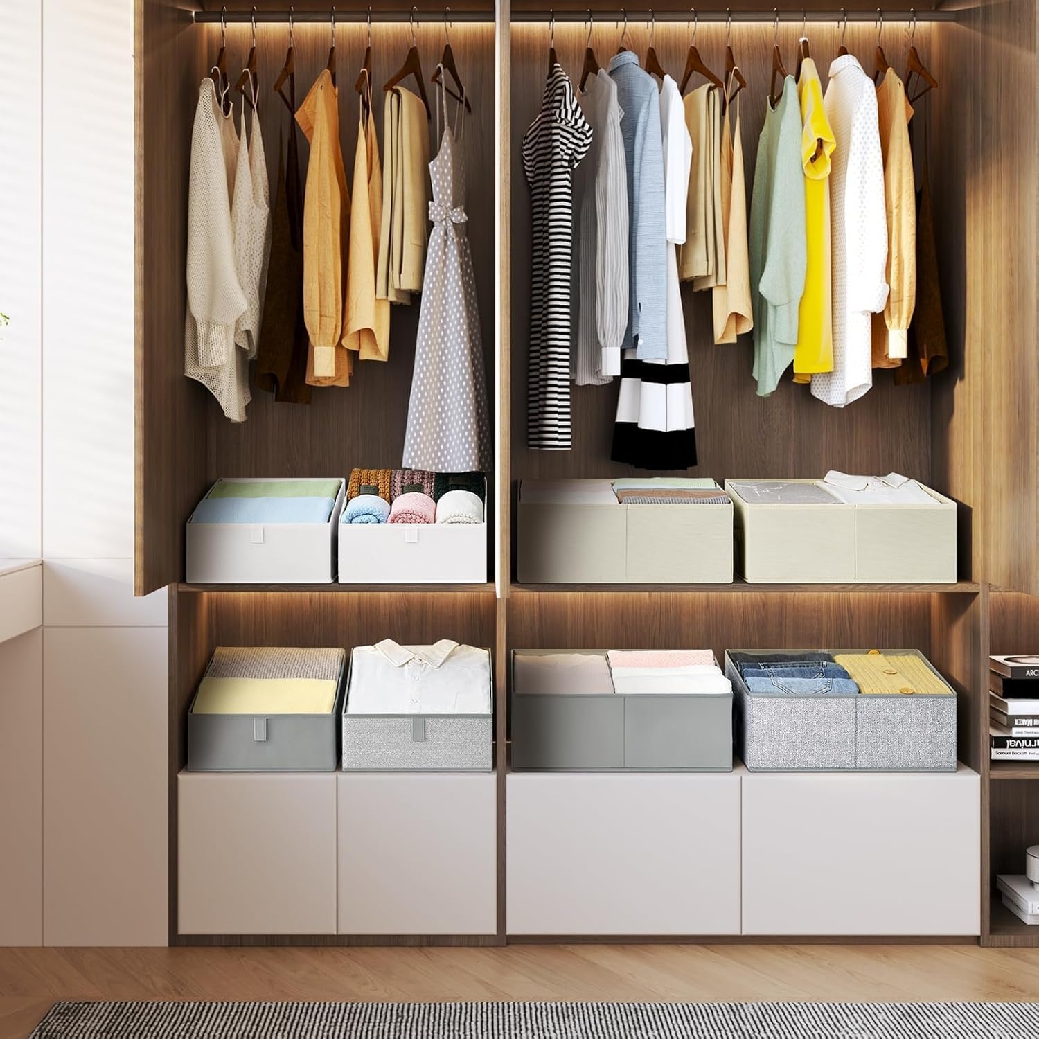 image:imageDIMJ Trapezoid Storage Bins for closet shelves Closet Organzier Bins with Handle Foldable Closet Storage Bins Basket Closet Organizers and Storage for Toys Books 6 Packs BlackWhite