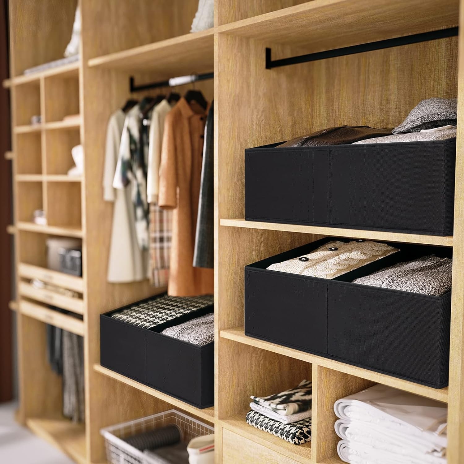 image:imageDIMJ Trapezoid Storage Bins for closet shelves Closet Organzier Bins with Handle Foldable Closet Storage Bins Basket Closet Organizers and Storage for Toys Books 6 Packs BlackBlack