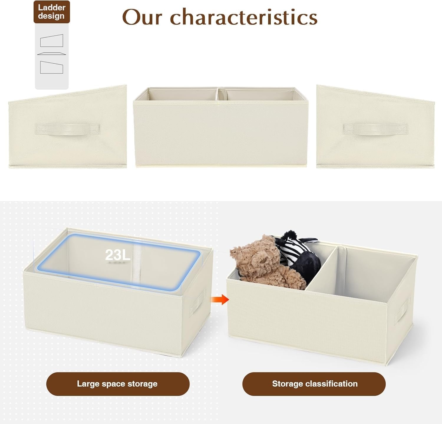 image:imageDIMJ Trapezoid Storage Bins for closet shelves Closet Organzier Bins with Handle Foldable Closet Storage Bins Basket Closet Organizers and Storage for Toys Books 6 Packs BlackBeige