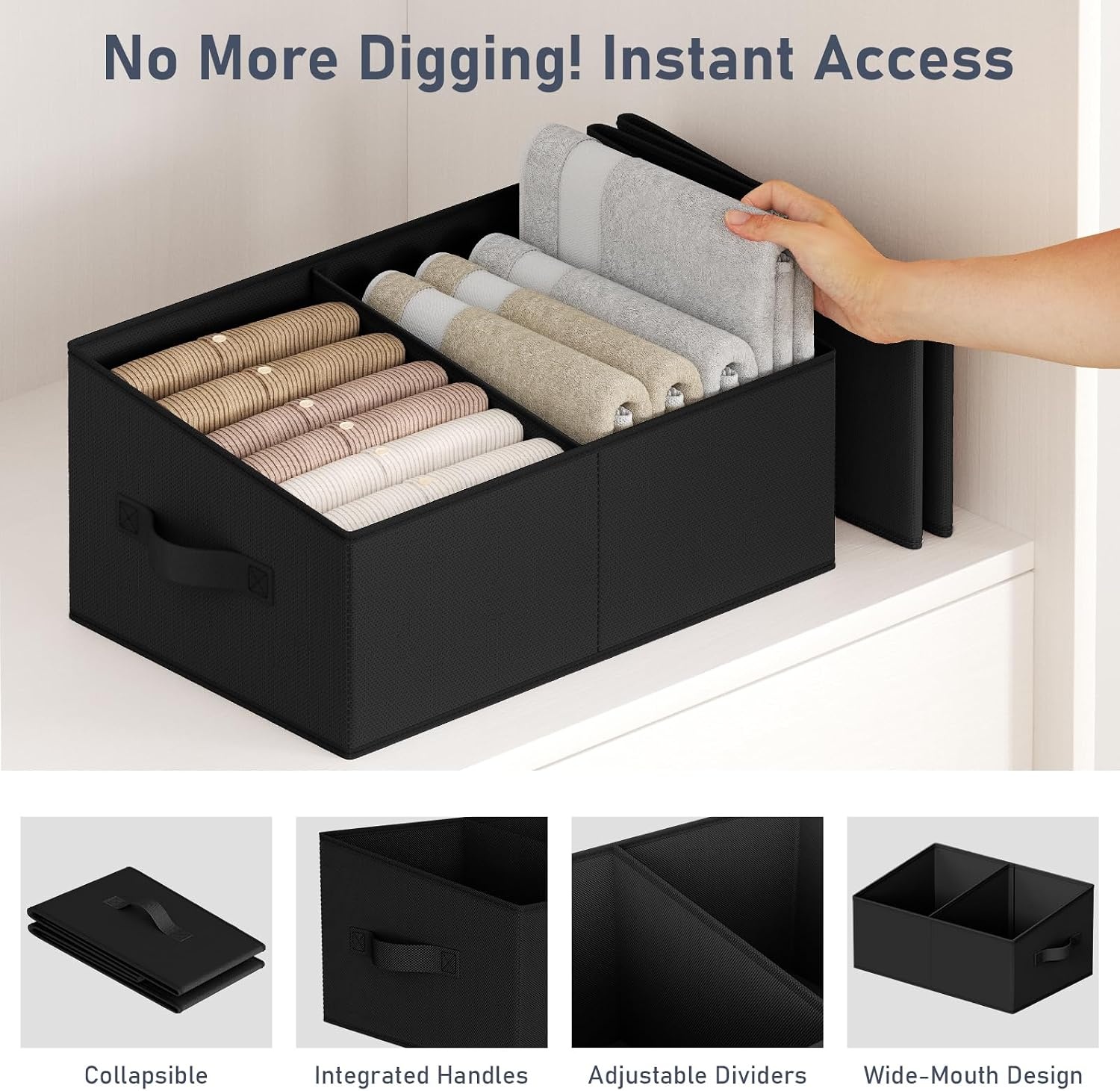 image:imageDIMJ Trapezoid Storage Bins for closet shelves Closet Organzier Bins with Handle Foldable Closet Storage Bins Basket Closet Organizers and Storage for Toys Books 6 Packs BlackBlack