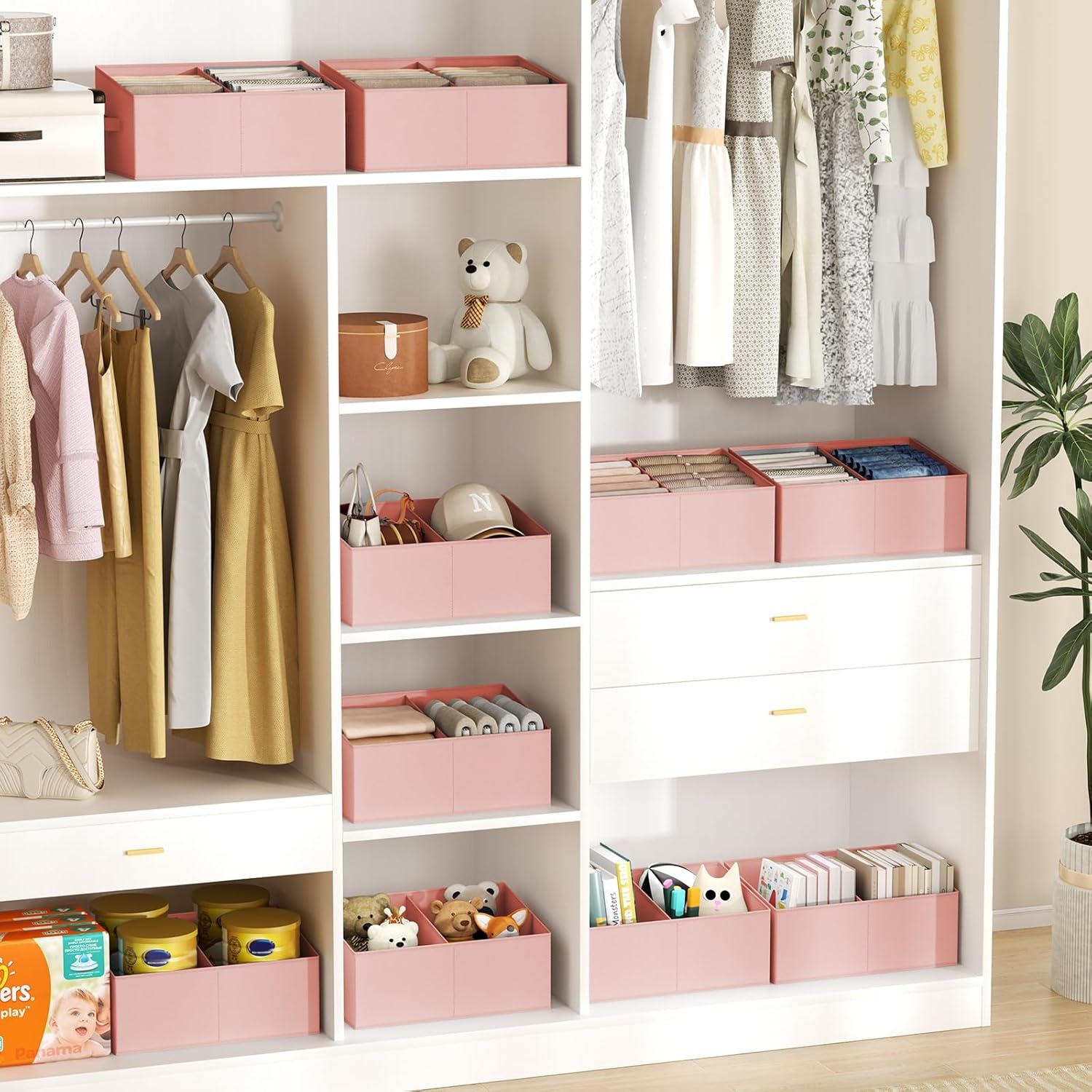 image:imageDIMJ Trapezoid Storage Bins for closet shelves Closet Organzier Bins with Handle Foldable Closet Storage Bins Basket Closet Organizers and Storage for Toys Books 6 Packs BlackPink