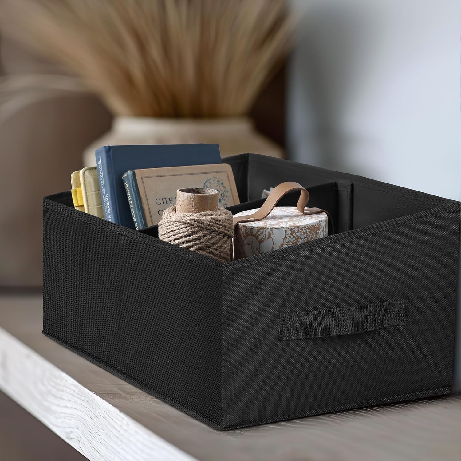 image:imageDIMJ Trapezoid Storage Bins for closet shelves Closet Organzier Bins with Handle Foldable Closet Storage Bins Basket Closet Organizers and Storage for Toys Books 6 Packs BlackBlack