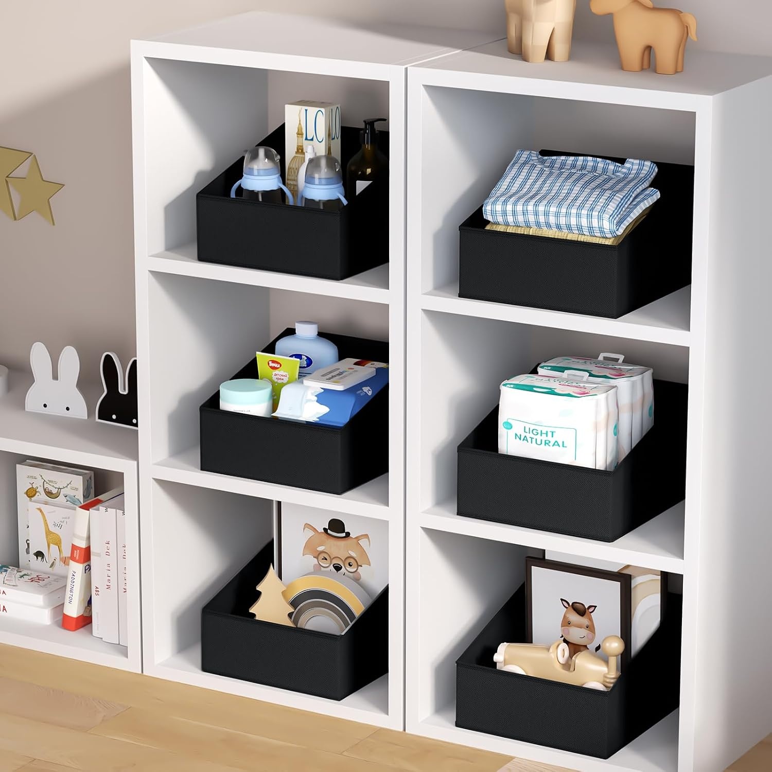 image:imageDIMJ Trapezoid Storage Bins for closet shelves Closet Organzier Bins with Handle Foldable Closet Storage Bins Basket Closet Organizers and Storage for Toys Books 6 Packs BlackBlack