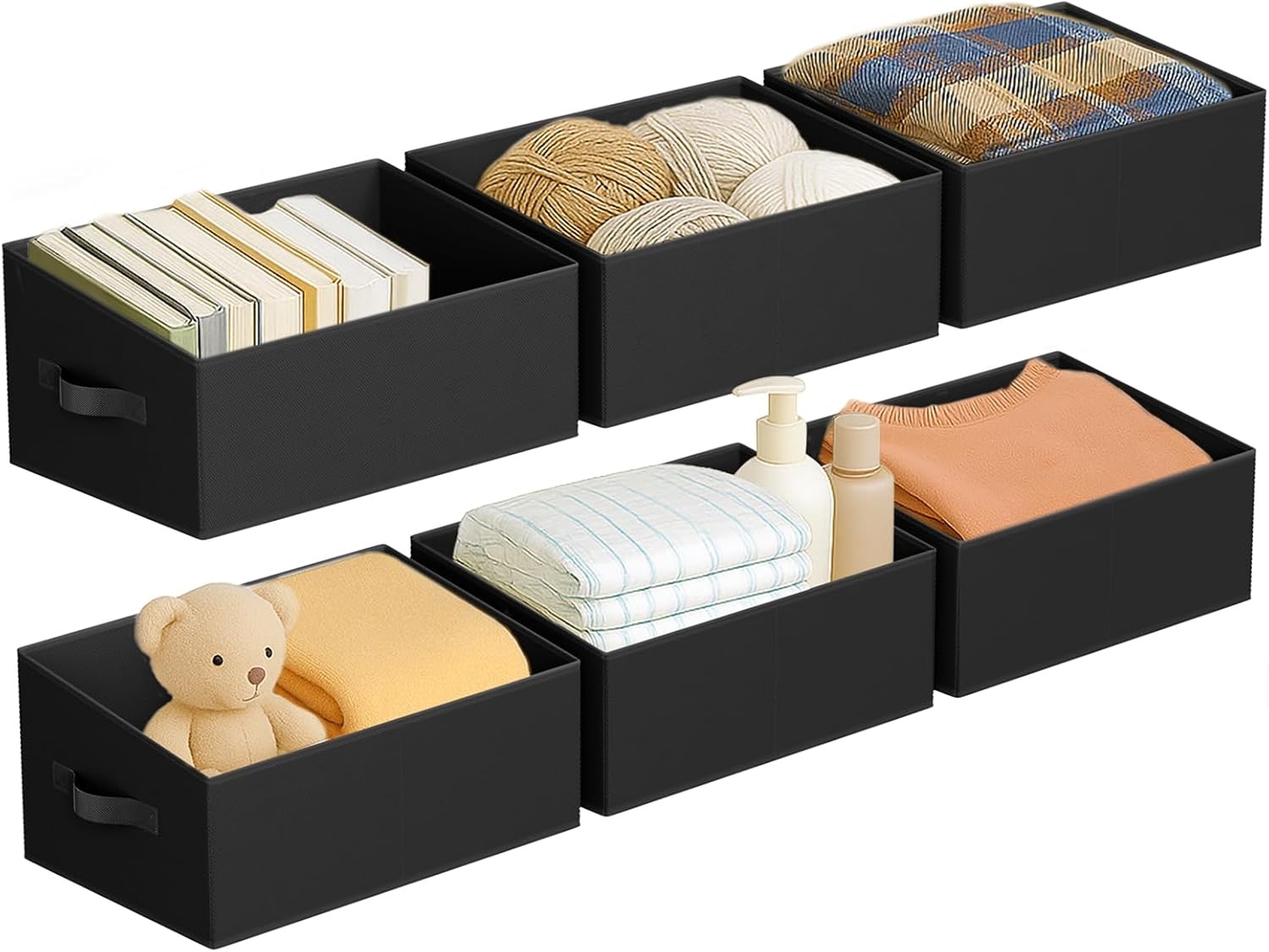 image:imageDIMJ Trapezoid Storage Bins for closet shelves Closet Organzier Bins with Handle Foldable Closet Storage Bins Basket Closet Organizers and Storage for Toys Books 6 Packs BlackBlack