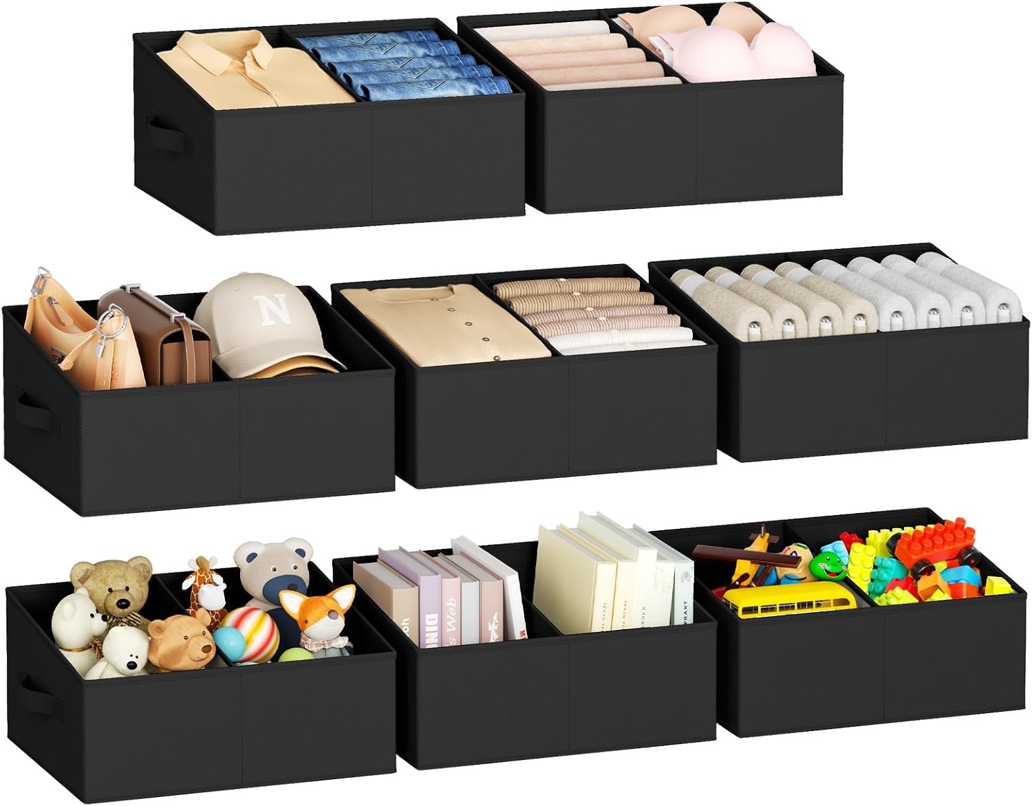 image:imageDIMJ Trapezoid Storage Bins for closet shelves Closet Organzier Bins with Handle Foldable Closet Storage Bins Basket Closet Organizers and Storage for Toys Books 6 Packs BlackBlack