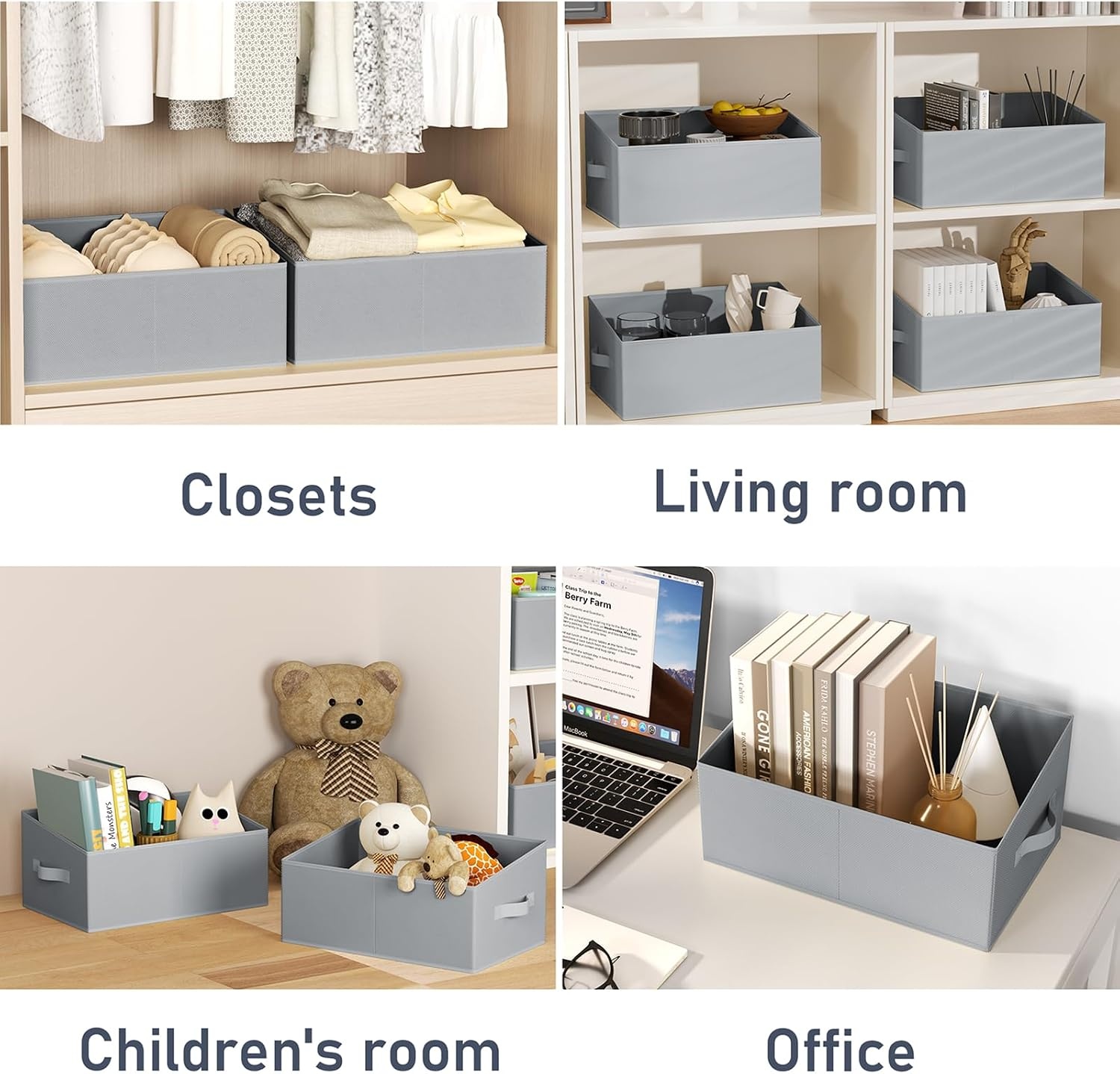 image:imageDIMJ Trapezoid Storage Bins for closet shelves Closet Organzier Bins with Handle Foldable Closet Storage Bins Basket Closet Organizers and Storage for Toys Books 6 Packs BlackGray